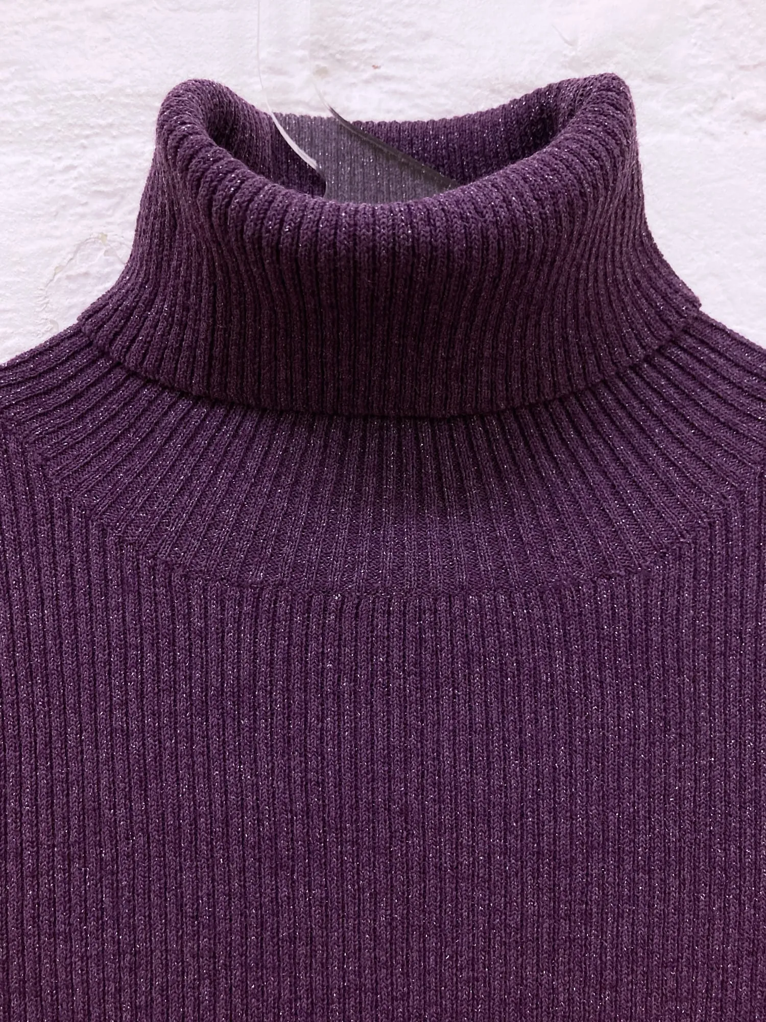 Corinne Sarrut sparkly purple rib knit turtleneck