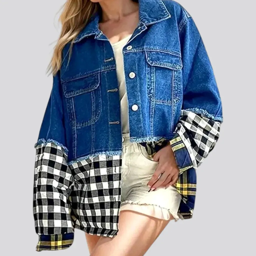 Cropped distressed women's denim jacket