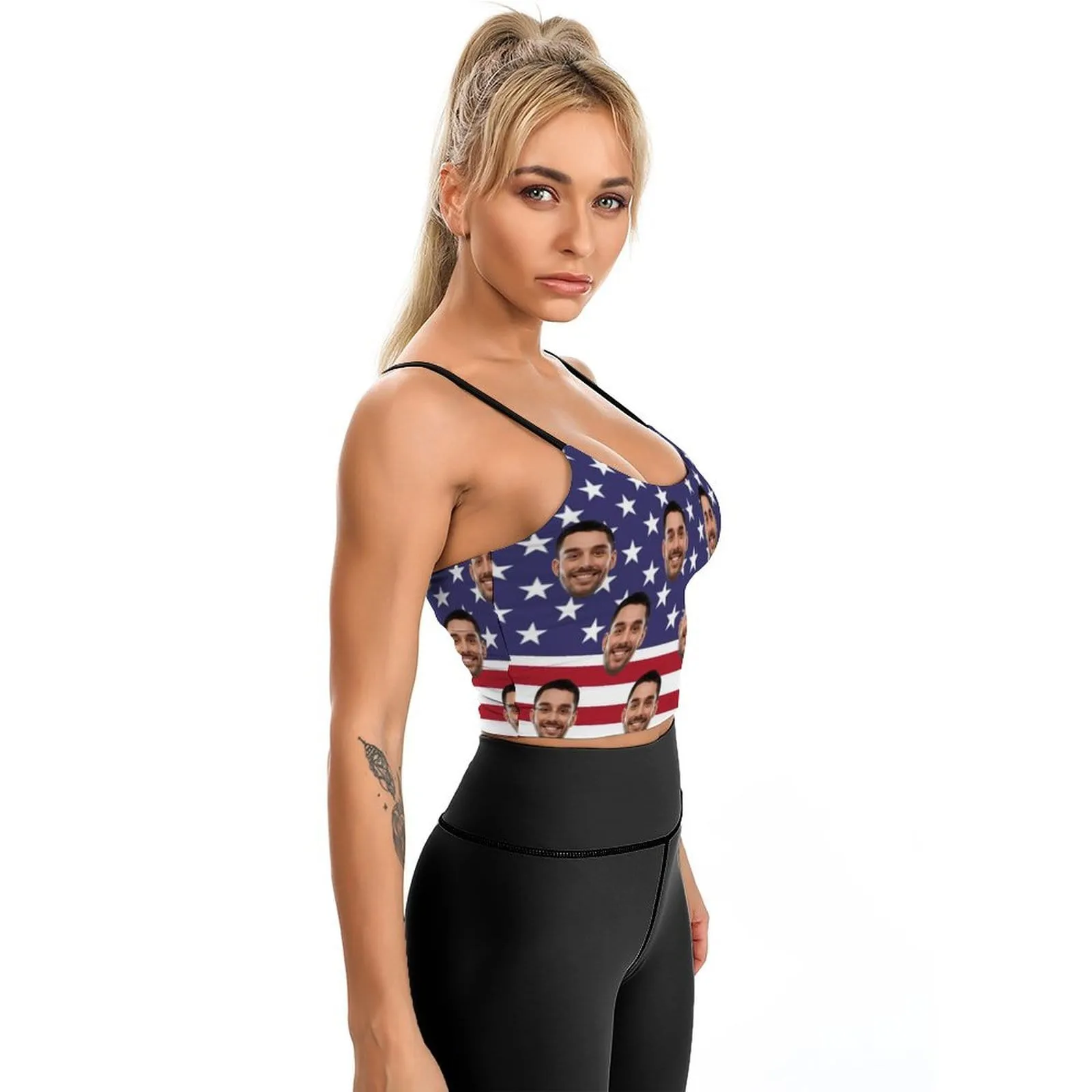 Custom Face Flag Tops American Women's Crop Camisole Top (With Chest Pad)