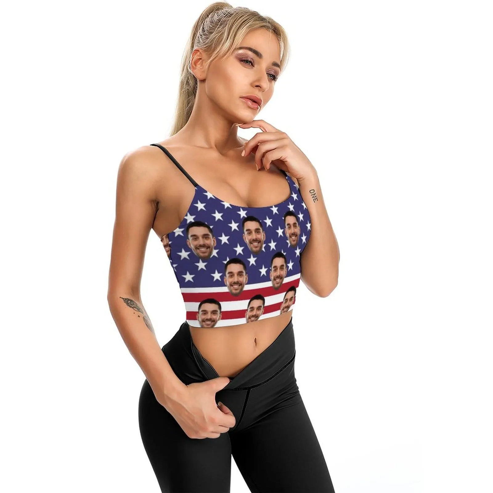 Custom Face Flag Tops American Women's Crop Camisole Top (With Chest Pad)