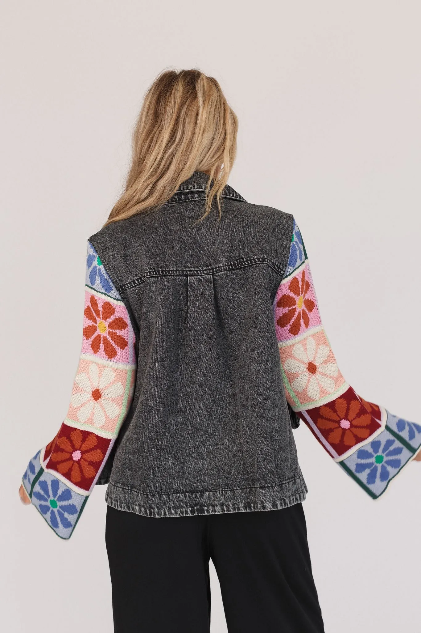 Dahlia Sweater Denim Jacket - Black Denim