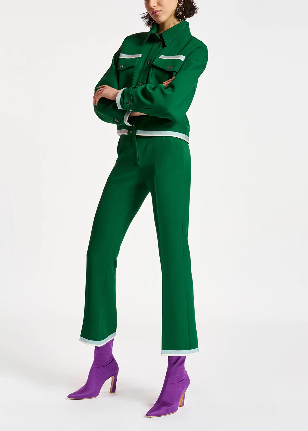 Dark green flared-fit pants