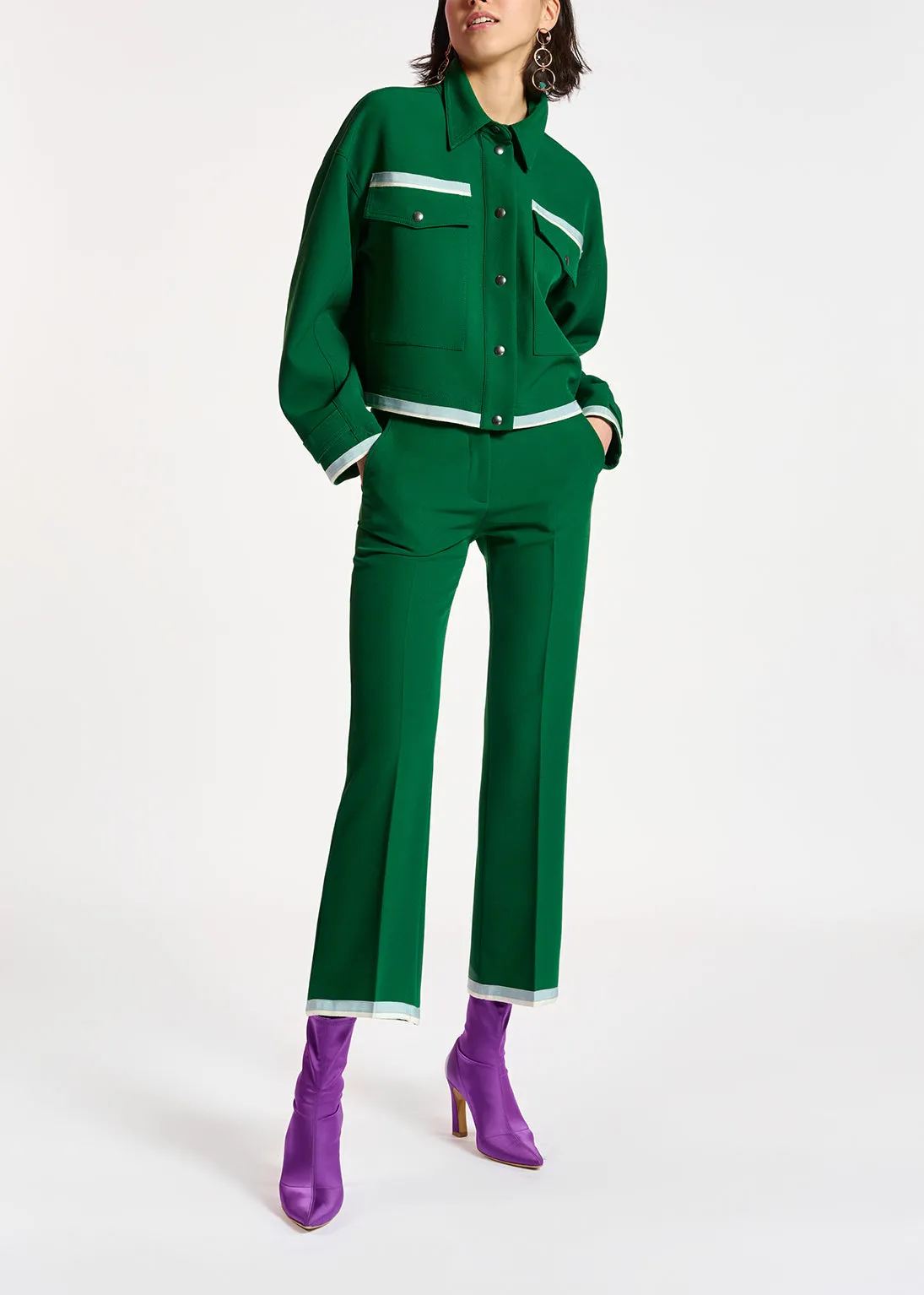 Dark green flared-fit pants