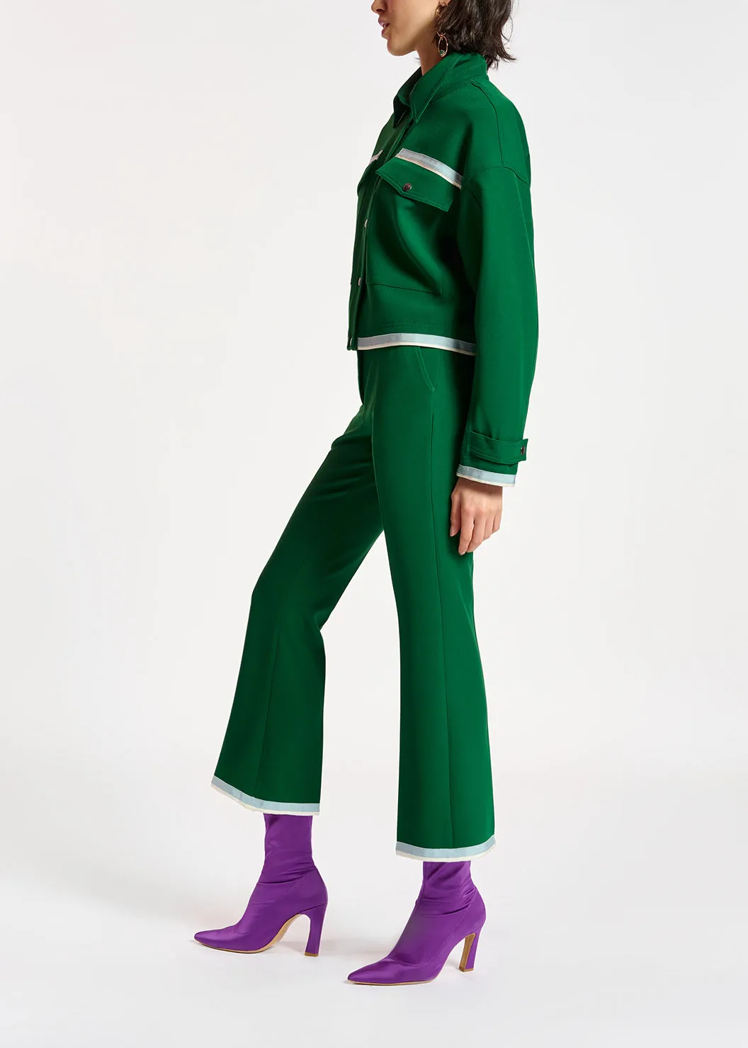 Dark green flared-fit pants