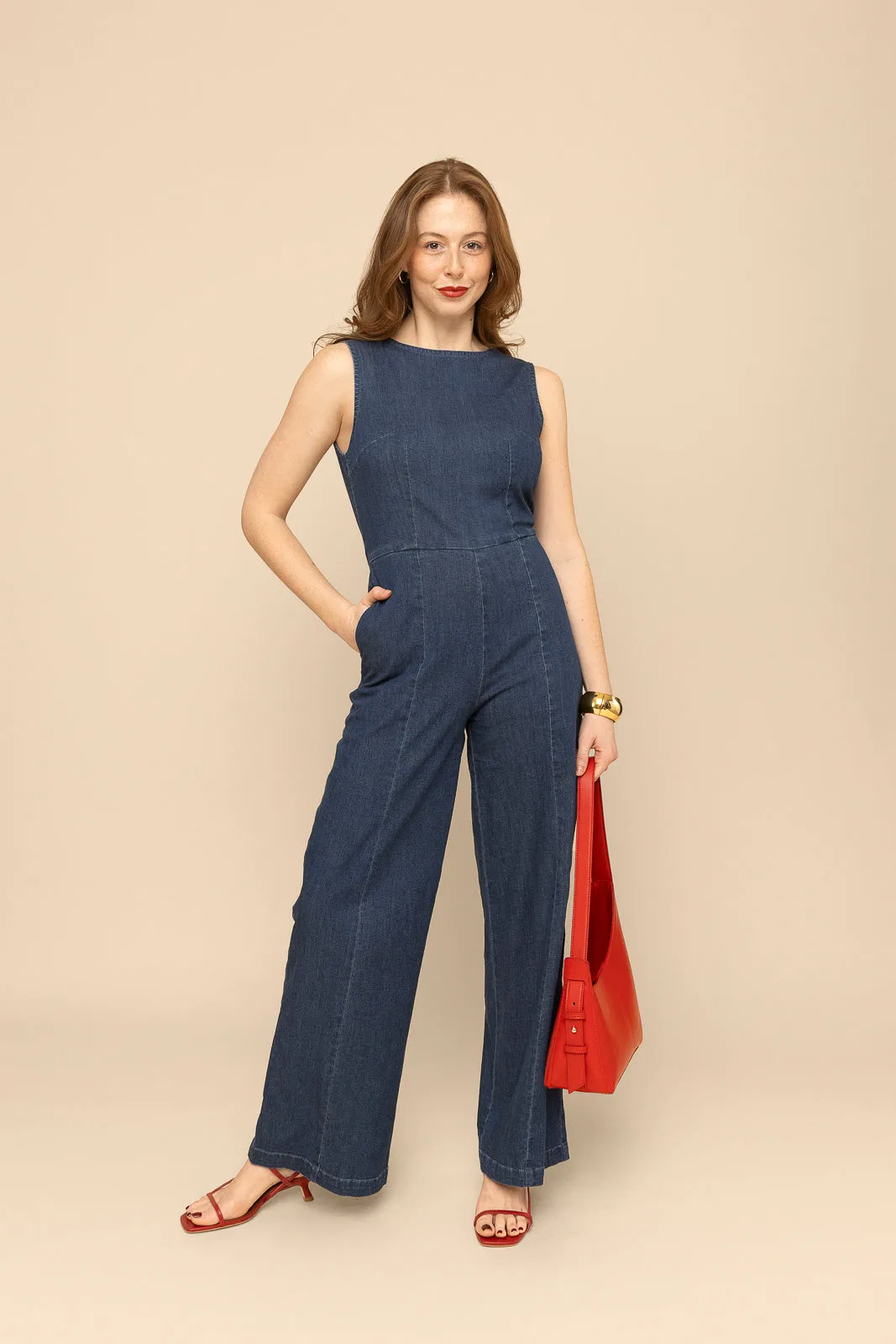 Denim Boatneck Jumpsuit (Final Sale)