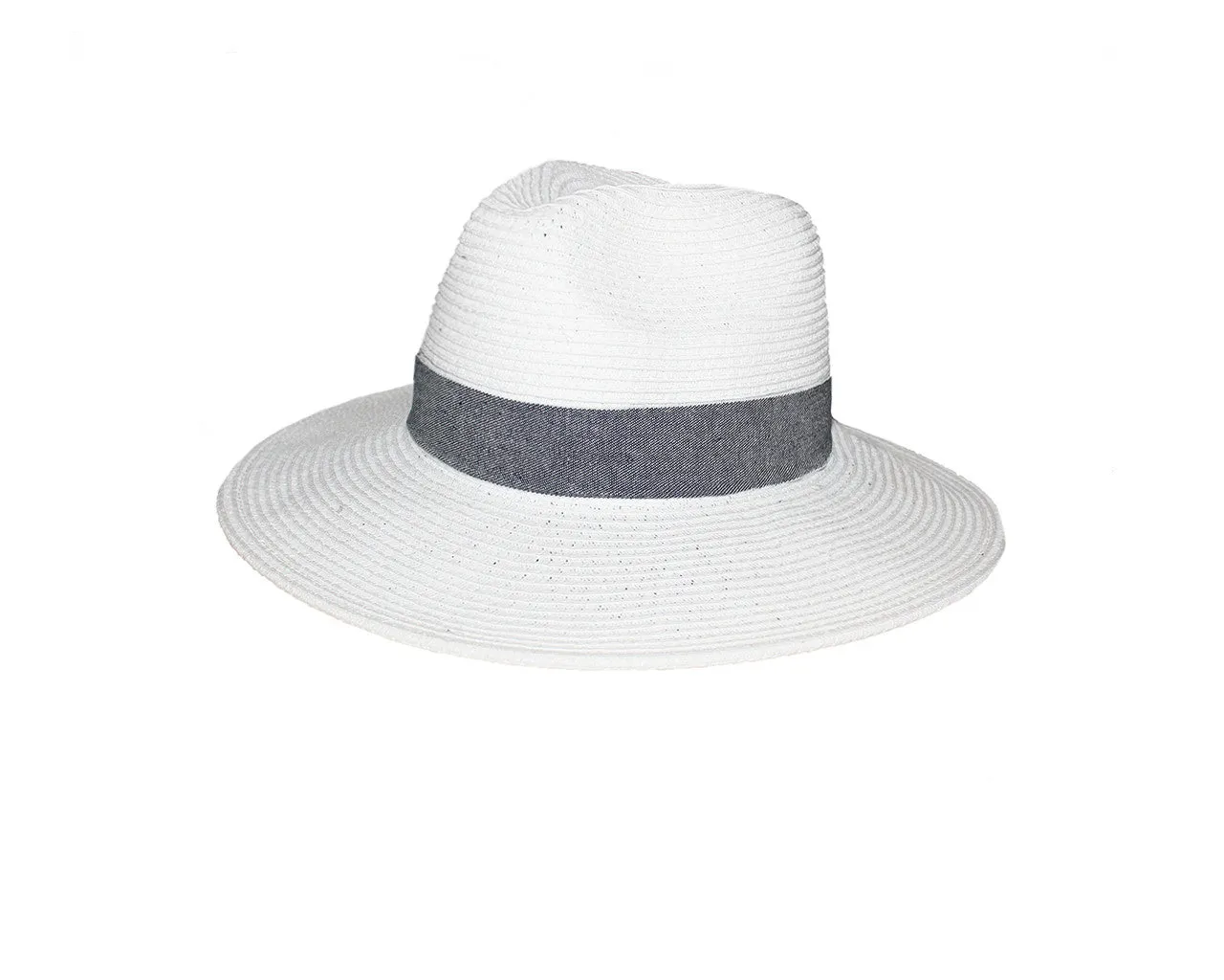 Denim Brim White Panama Style Hat - The Cannes