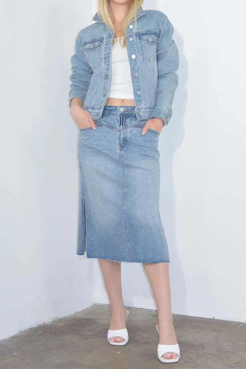 Denim Midi Side Slit Skirt