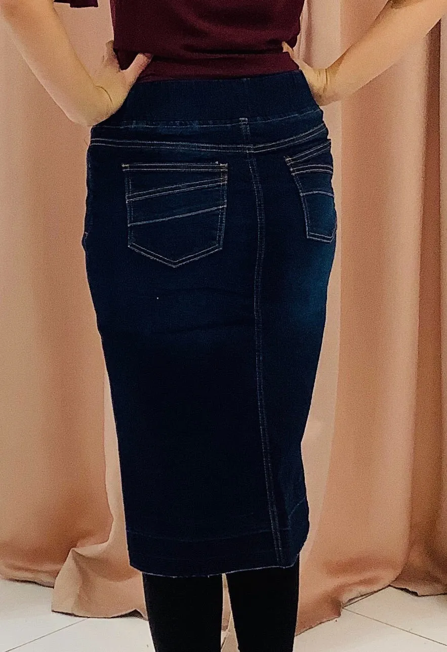 Denim Pencil Skirt Style 77557 Dark Indigo