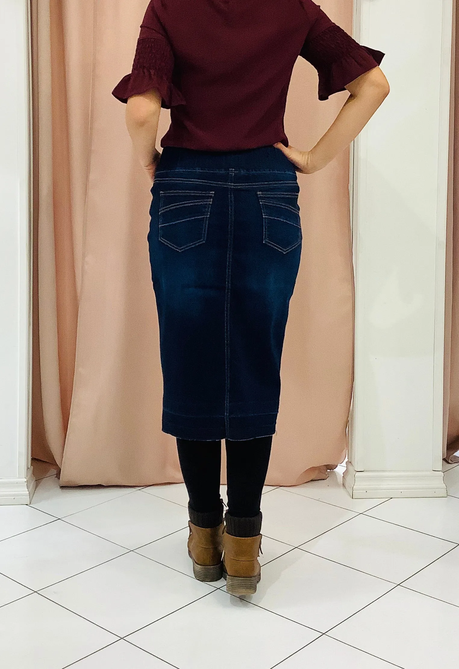 Denim Pencil Skirt Style 77557 Dark Indigo