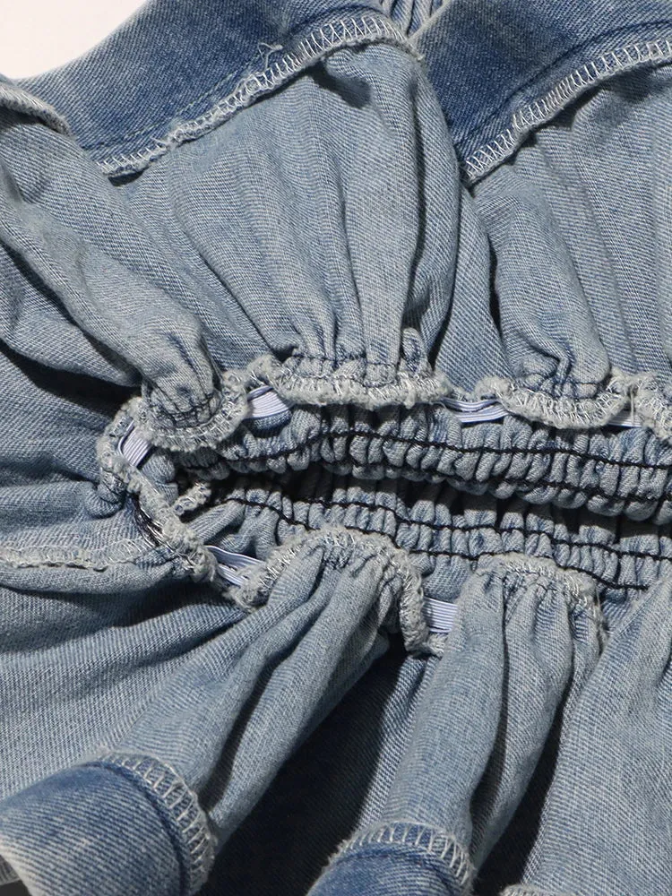 Denim Tube Top with Ruffle Hem