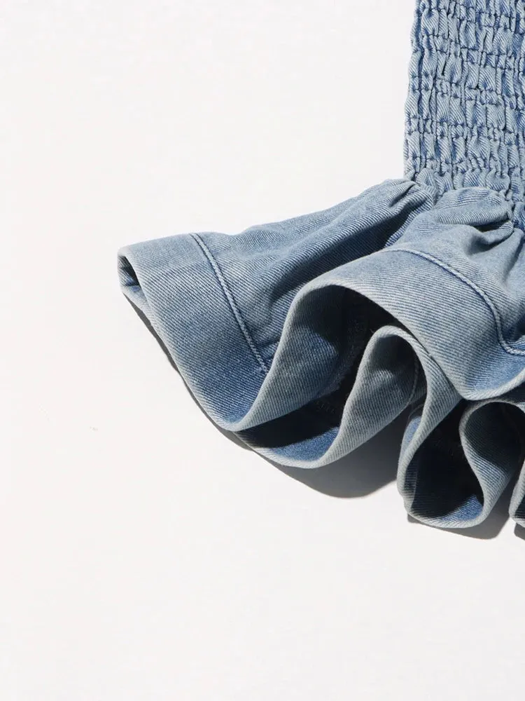 Denim Tube Top with Ruffle Hem