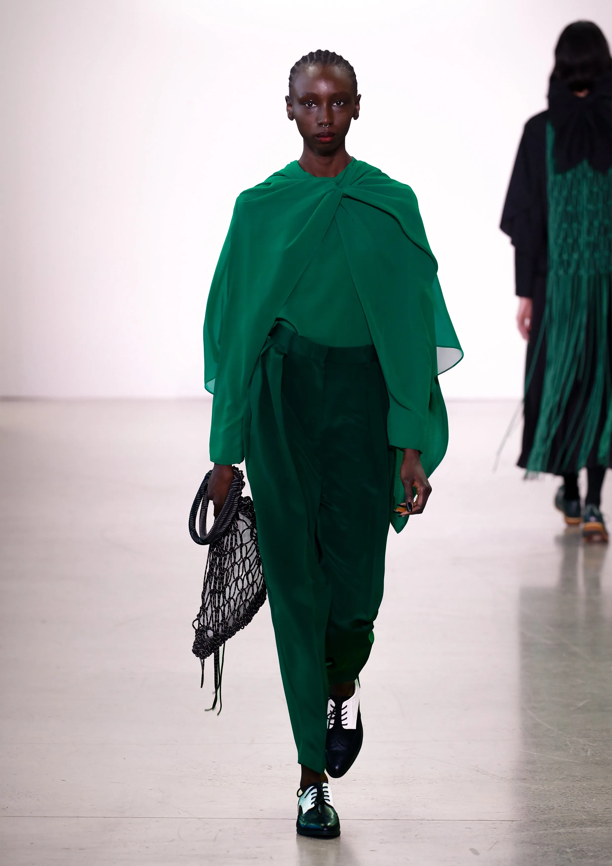 Draped Cape Blouse in Emerald Chiffon