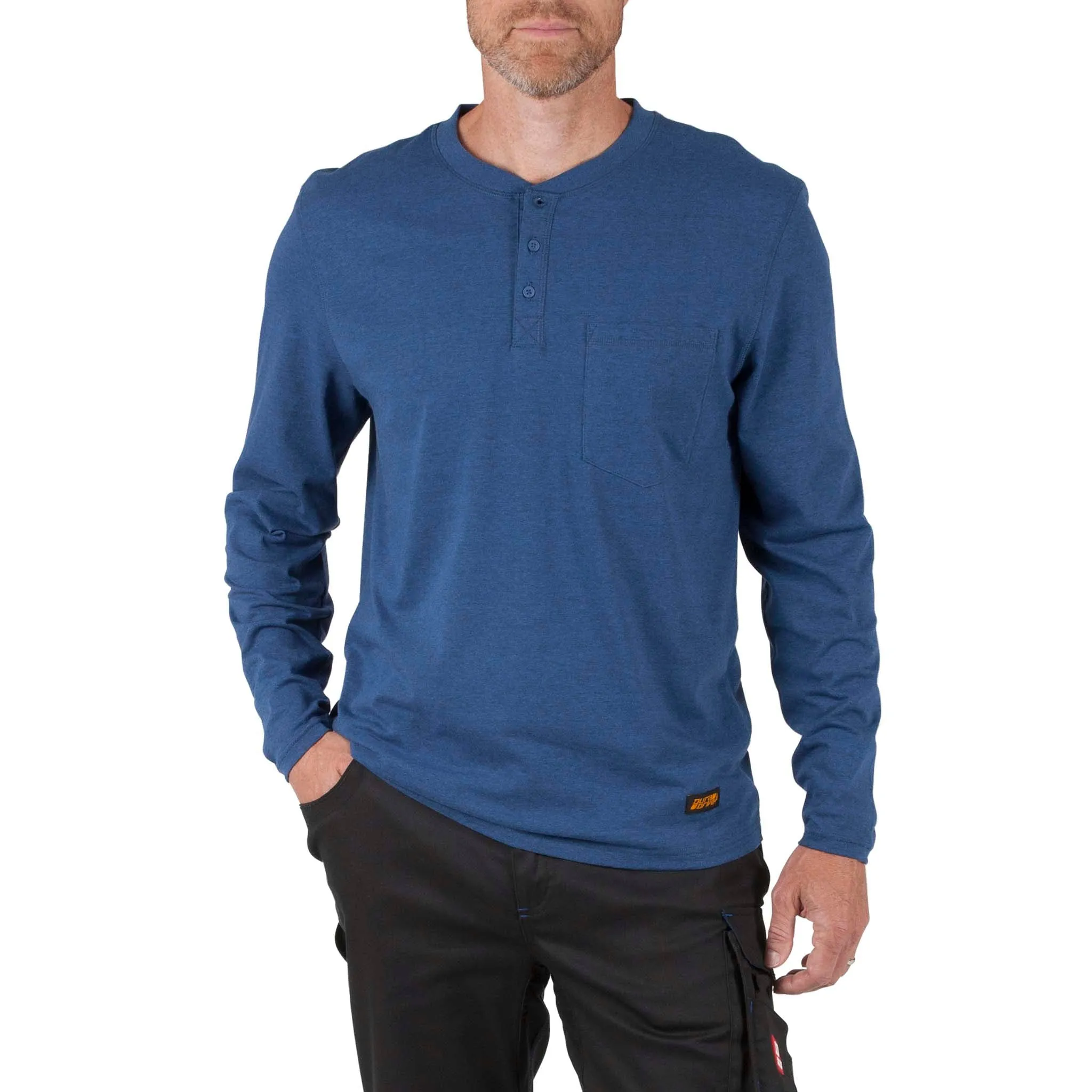 DURADRIVE LINK L/S HENLEY SHIRT WITH CHEST POCKET - BLUE OR HEATHER GREY