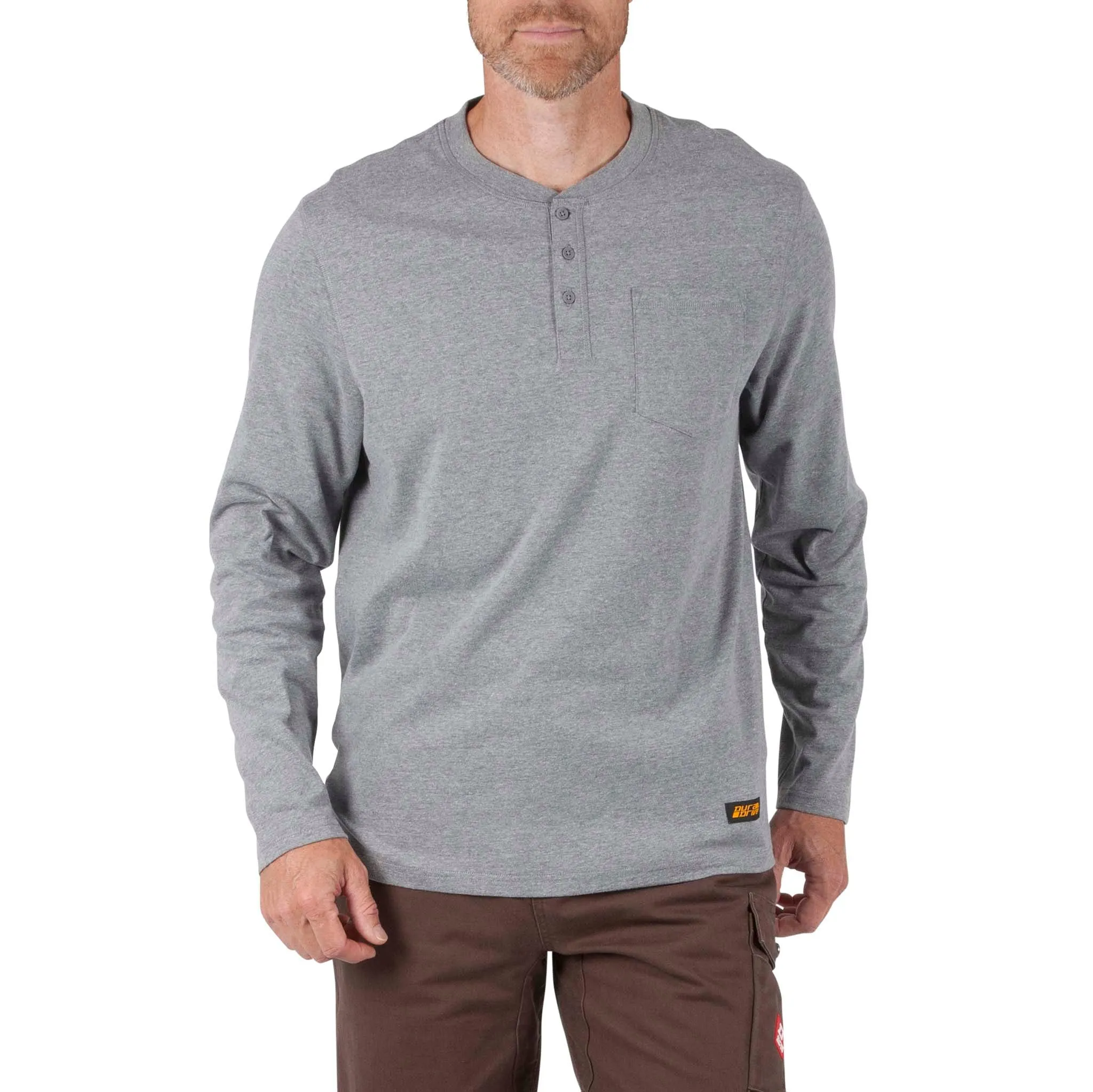 DURADRIVE LINK L/S HENLEY SHIRT WITH CHEST POCKET - BLUE OR HEATHER GREY