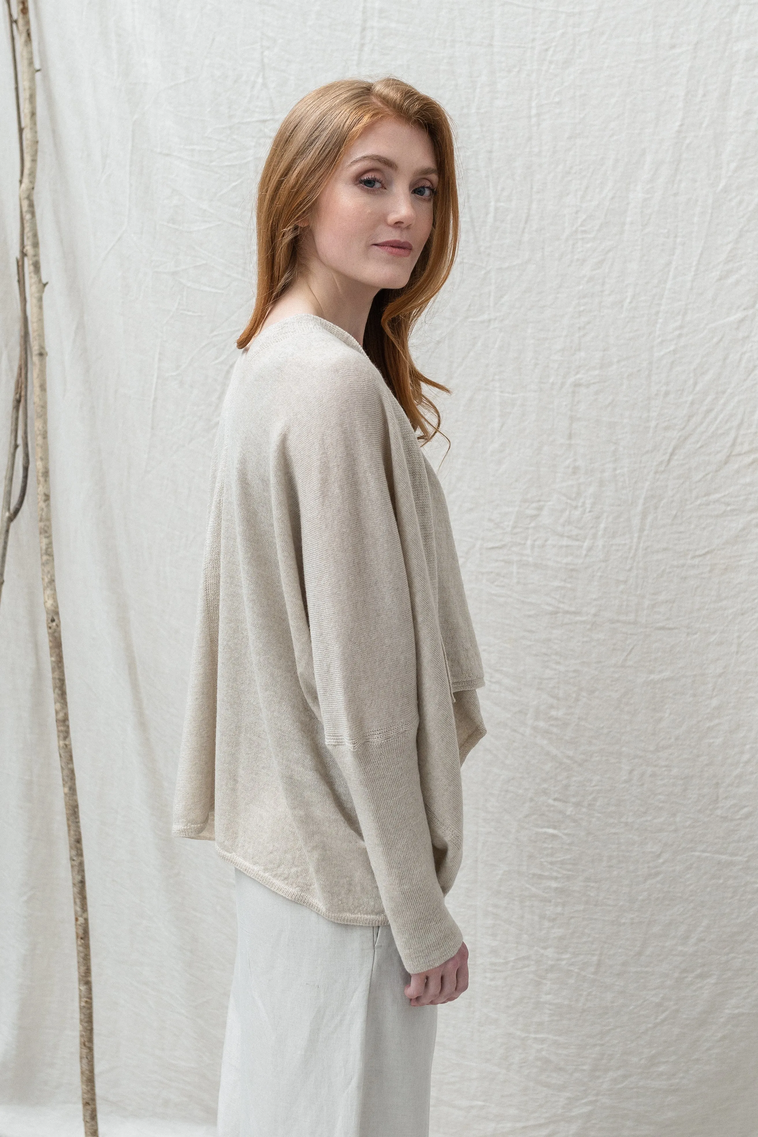 Eden Fine Merino Wrap Cardigan in Light Oatmeal