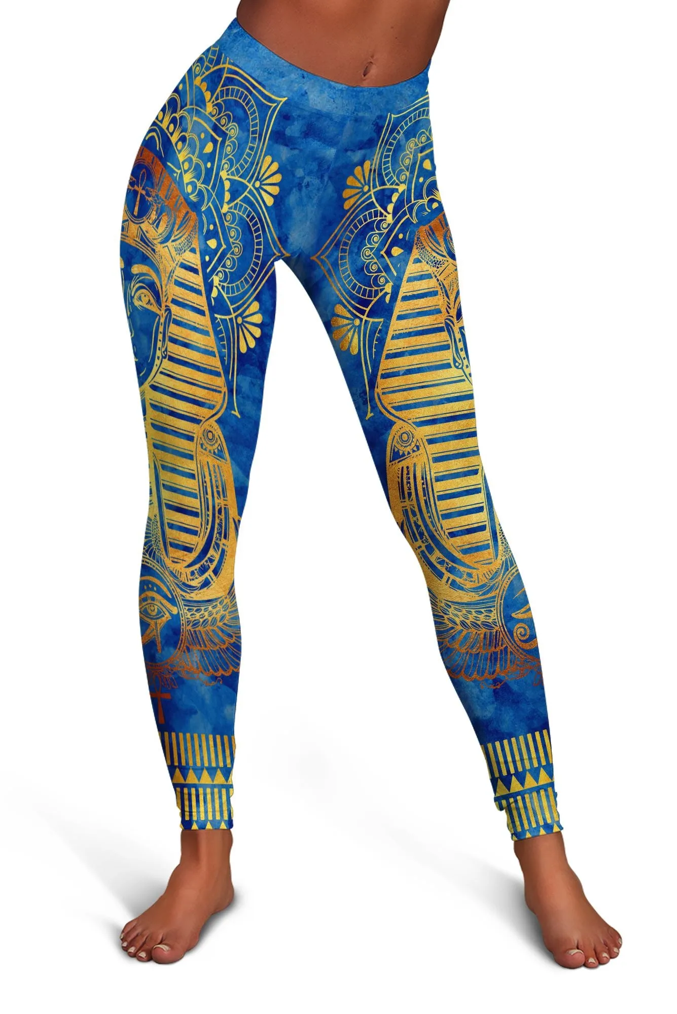 Egyptian Pharaoh Pattern In Blue Leggings