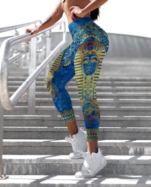 Egyptian Pharaoh Pattern In Blue Leggings