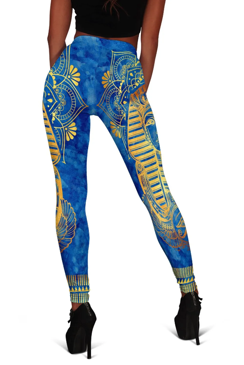 Egyptian Pharaoh Pattern In Blue Leggings