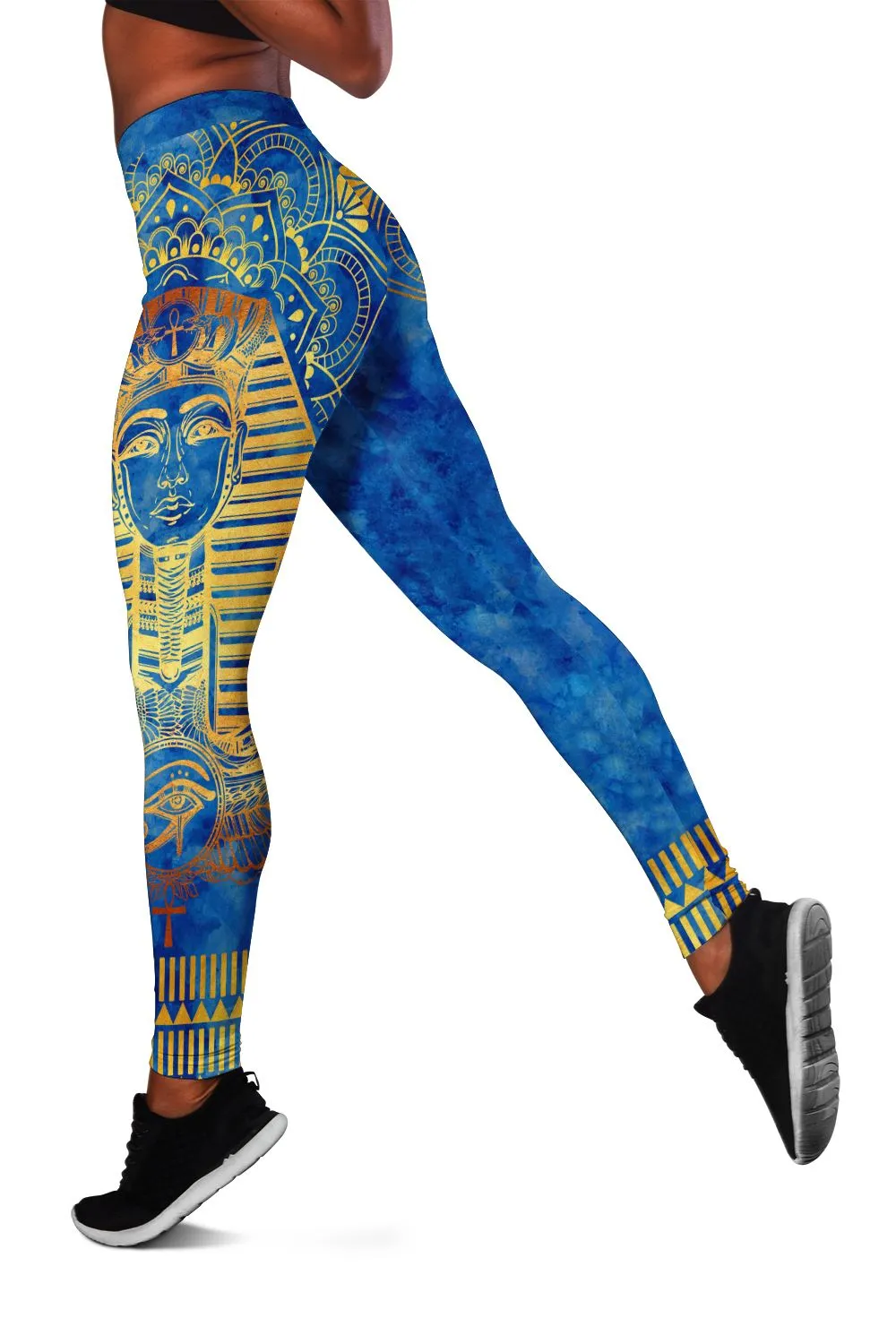 Egyptian Pharaoh Pattern In Blue Leggings