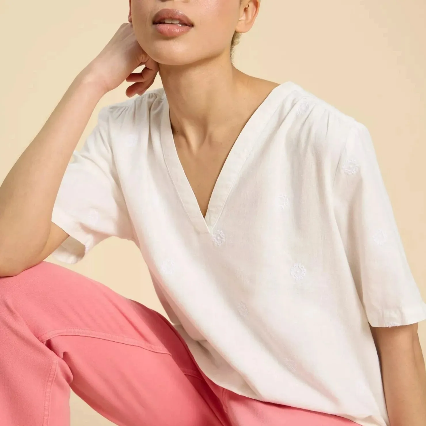 Elodie Linen Blend Top - Natural White