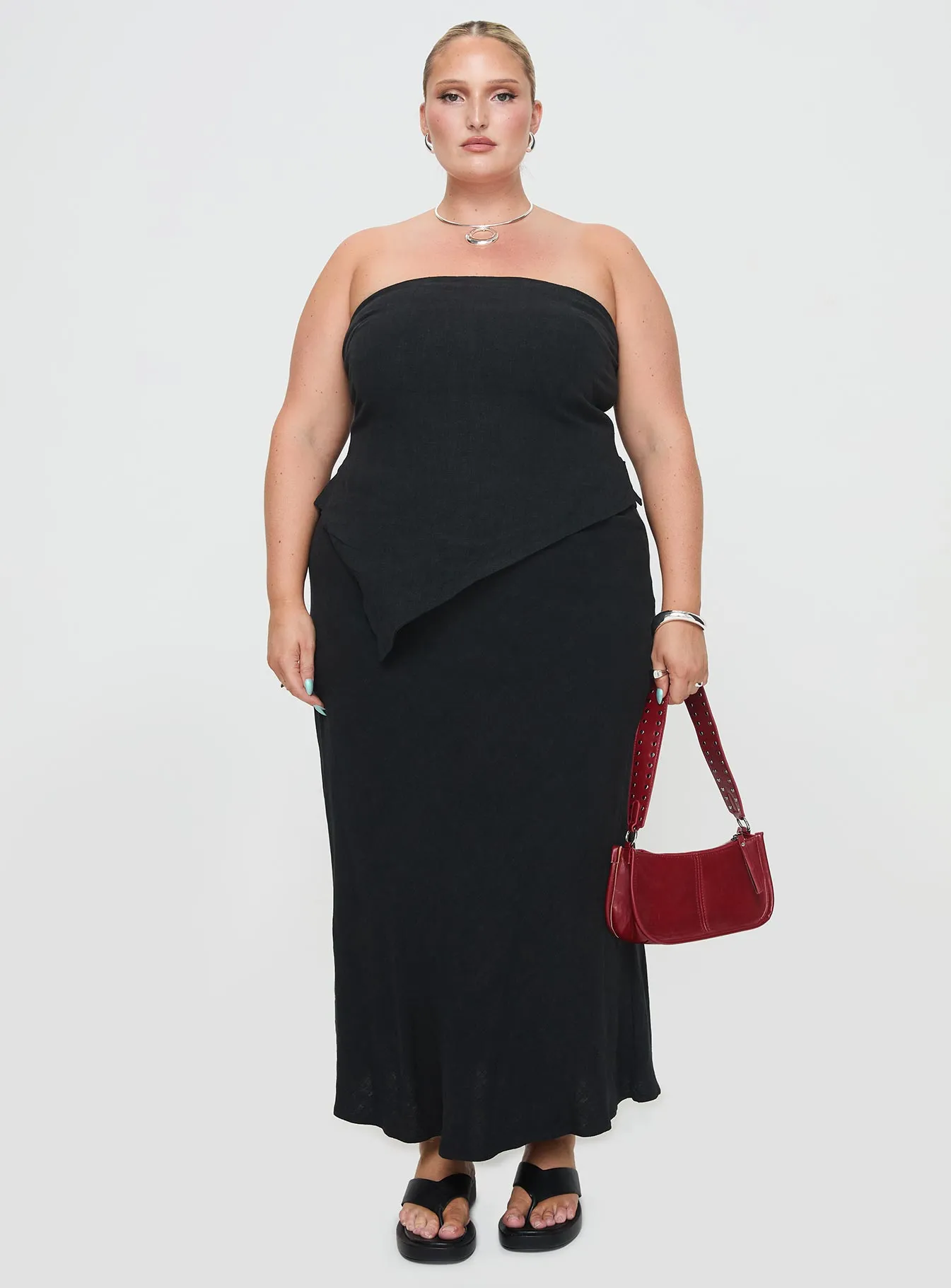 Ermias Linen Blend Midi Skirt Black Curve