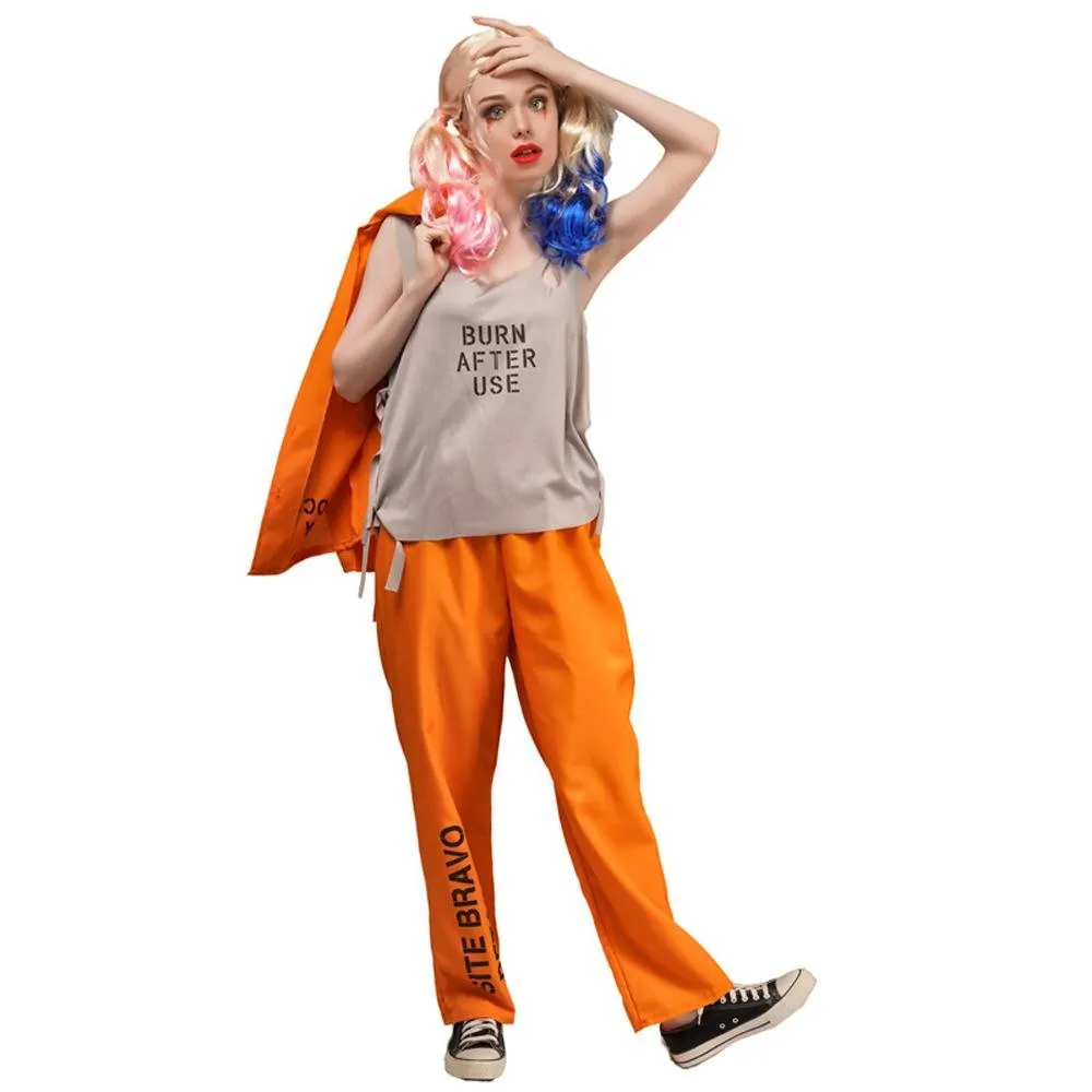 Escaped Prisoner Costume Cosplay Party Jumpsuit Uniform Suit Halloween For Men Women