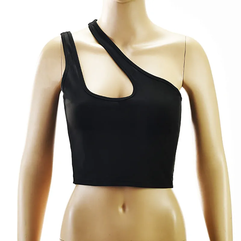 European And American Slim-fit Oblique Shoulder Black Camisole