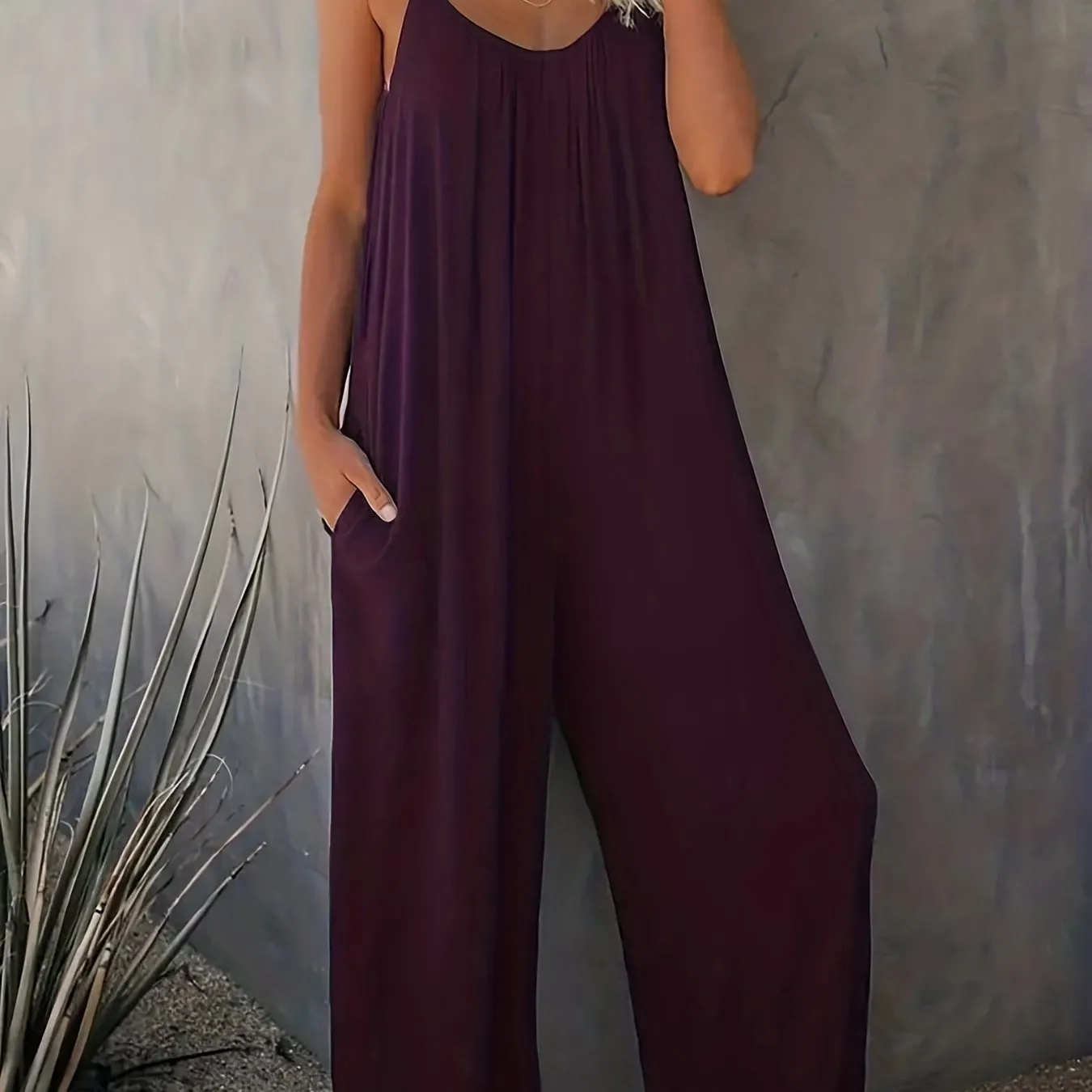 Everyday Elegance Women's Plus Basic Solid V Neck Jumpsuit