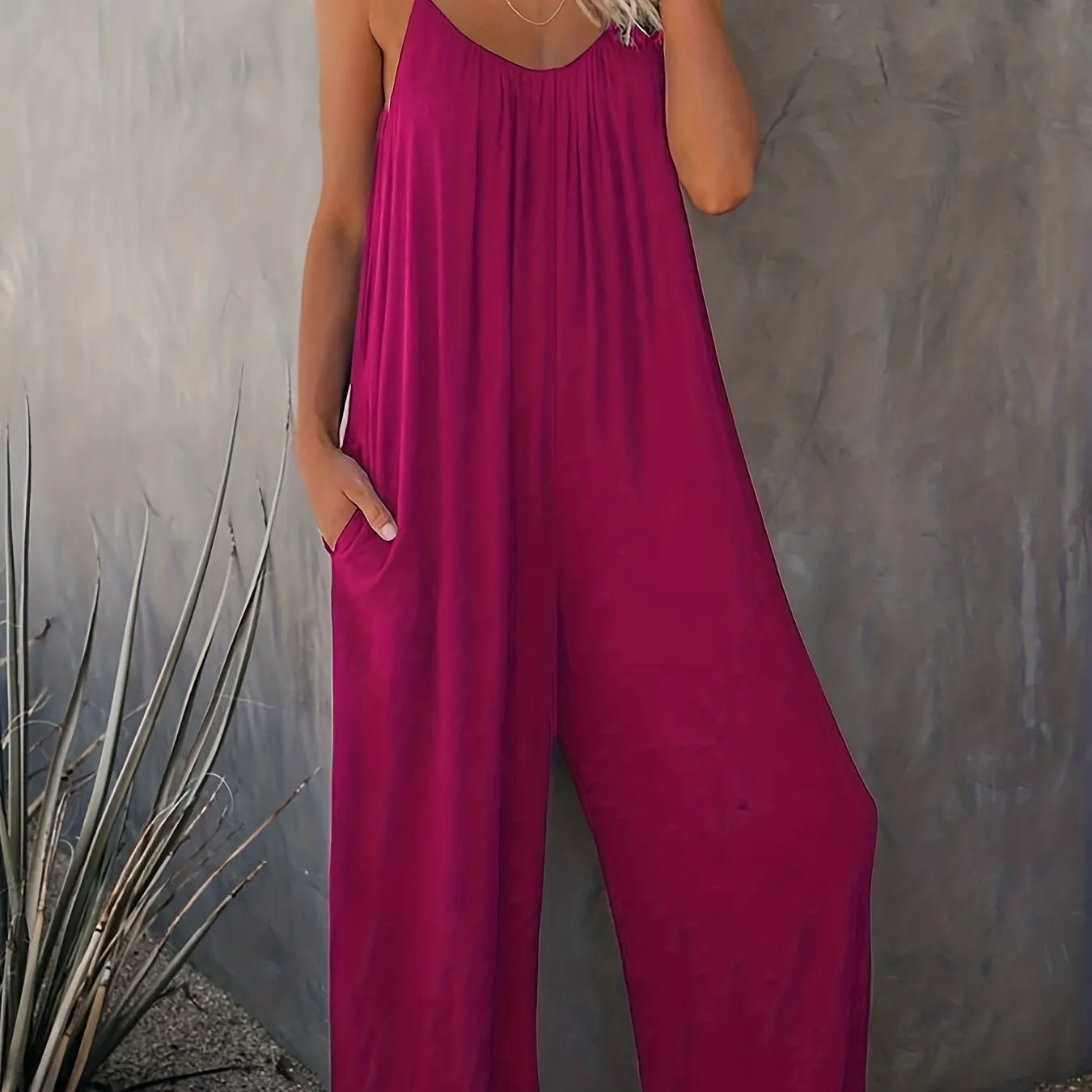 Everyday Elegance Women's Plus Basic Solid V Neck Jumpsuit