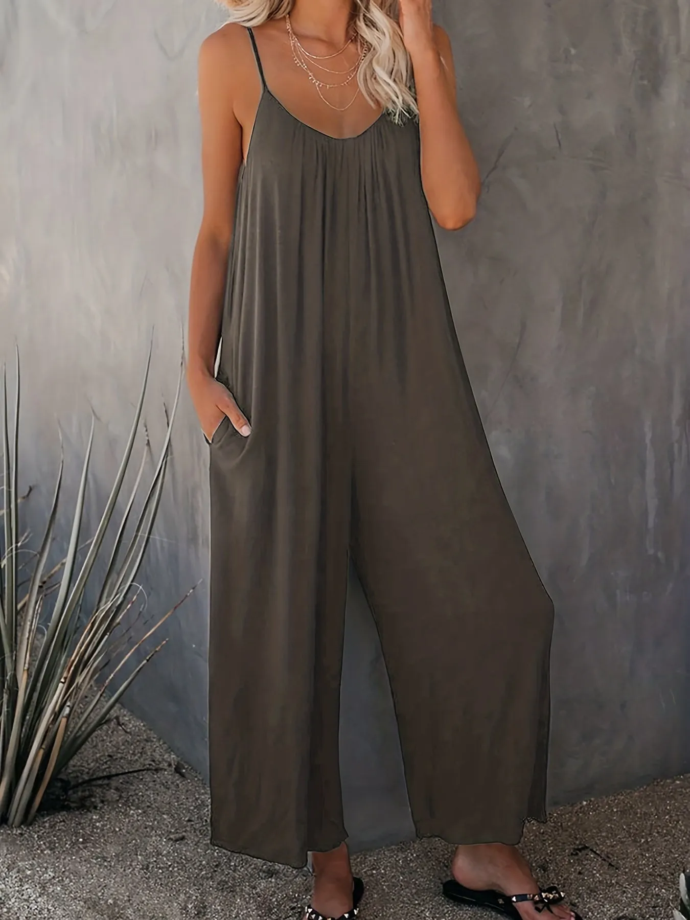 Everyday Elegance Women's Plus Basic Solid V Neck Jumpsuit