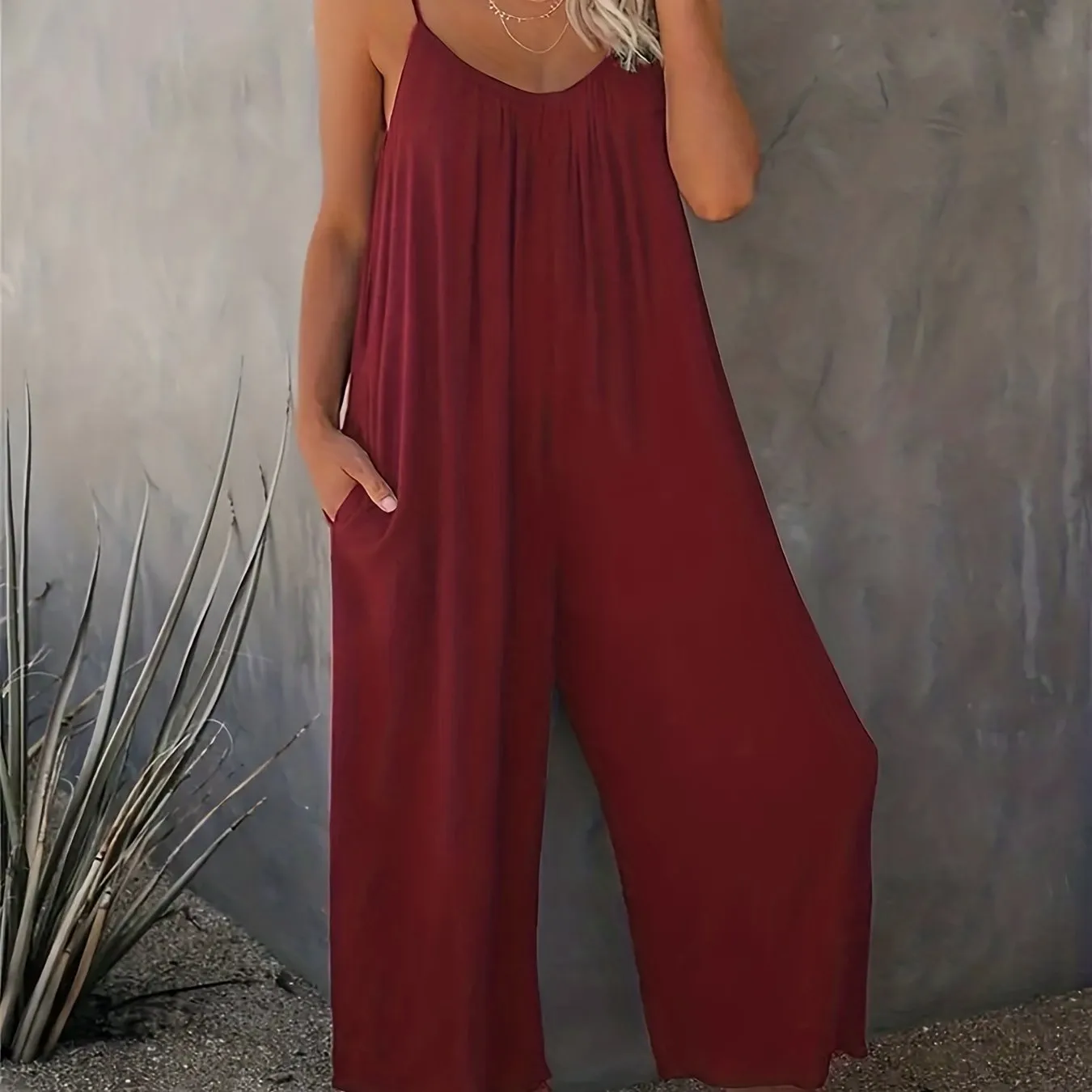 Everyday Elegance Women's Plus Basic Solid V Neck Jumpsuit