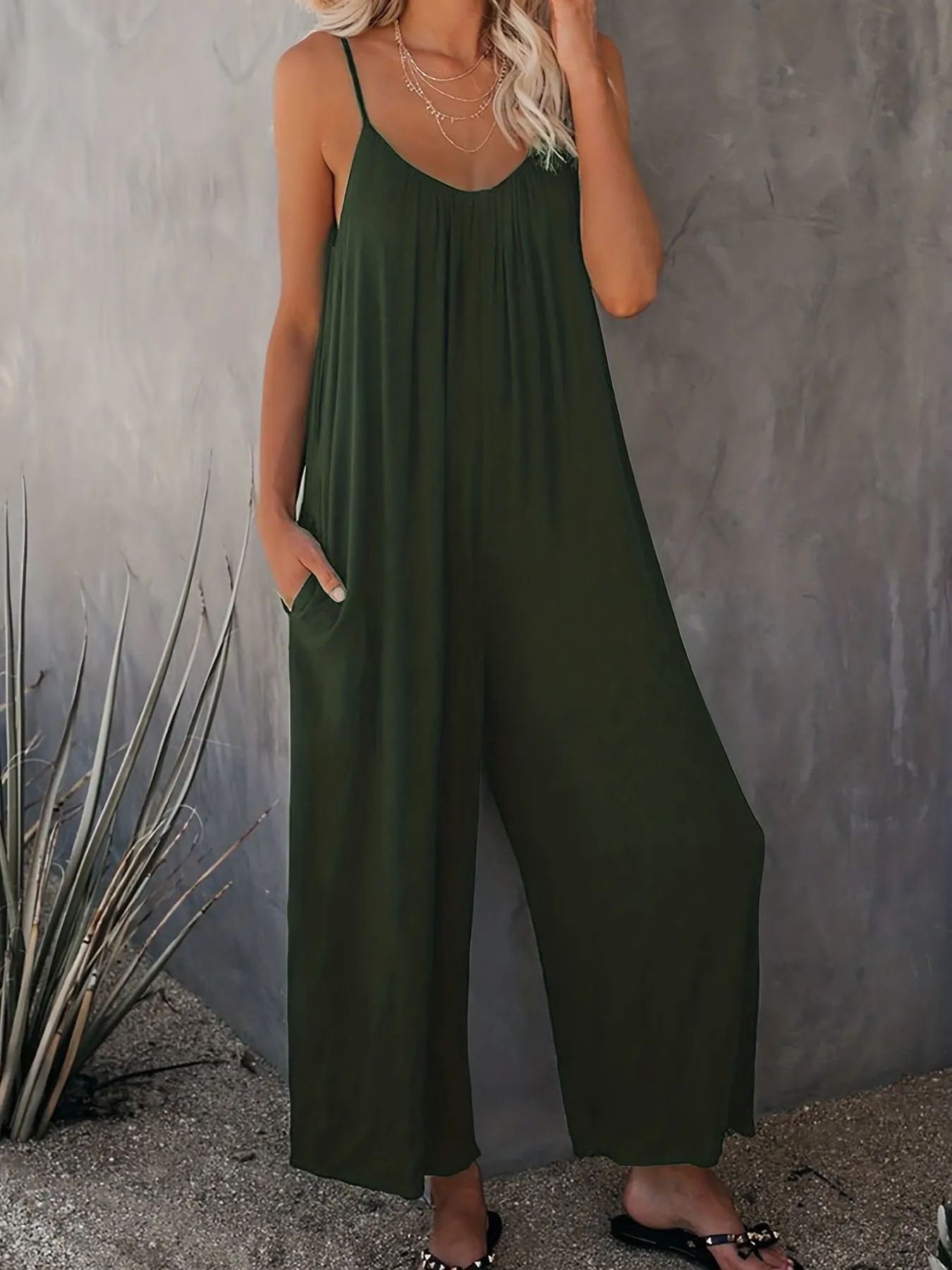 Everyday Elegance Women's Plus Basic Solid V Neck Jumpsuit