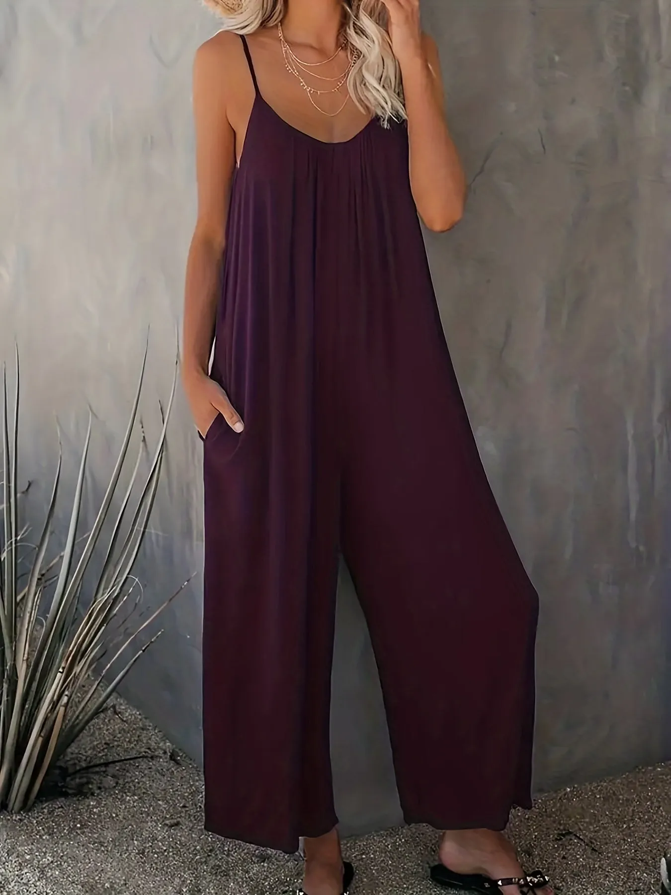 Everyday Elegance Women's Plus Basic Solid V Neck Jumpsuit