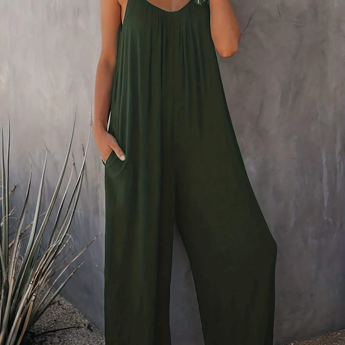 Everyday Elegance Women's Plus Basic Solid V Neck Jumpsuit