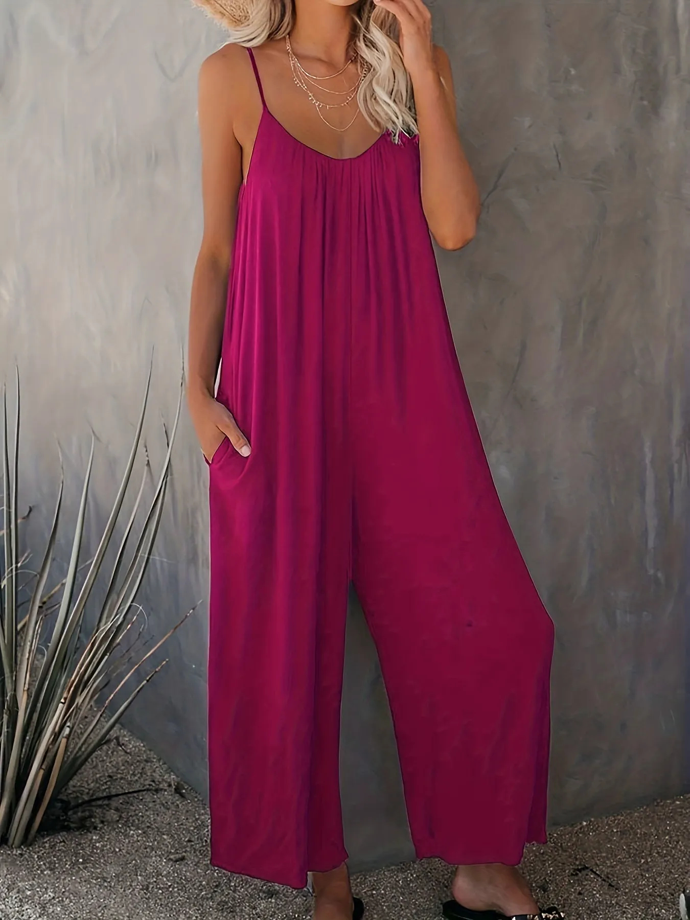 Everyday Elegance Women's Plus Basic Solid V Neck Jumpsuit