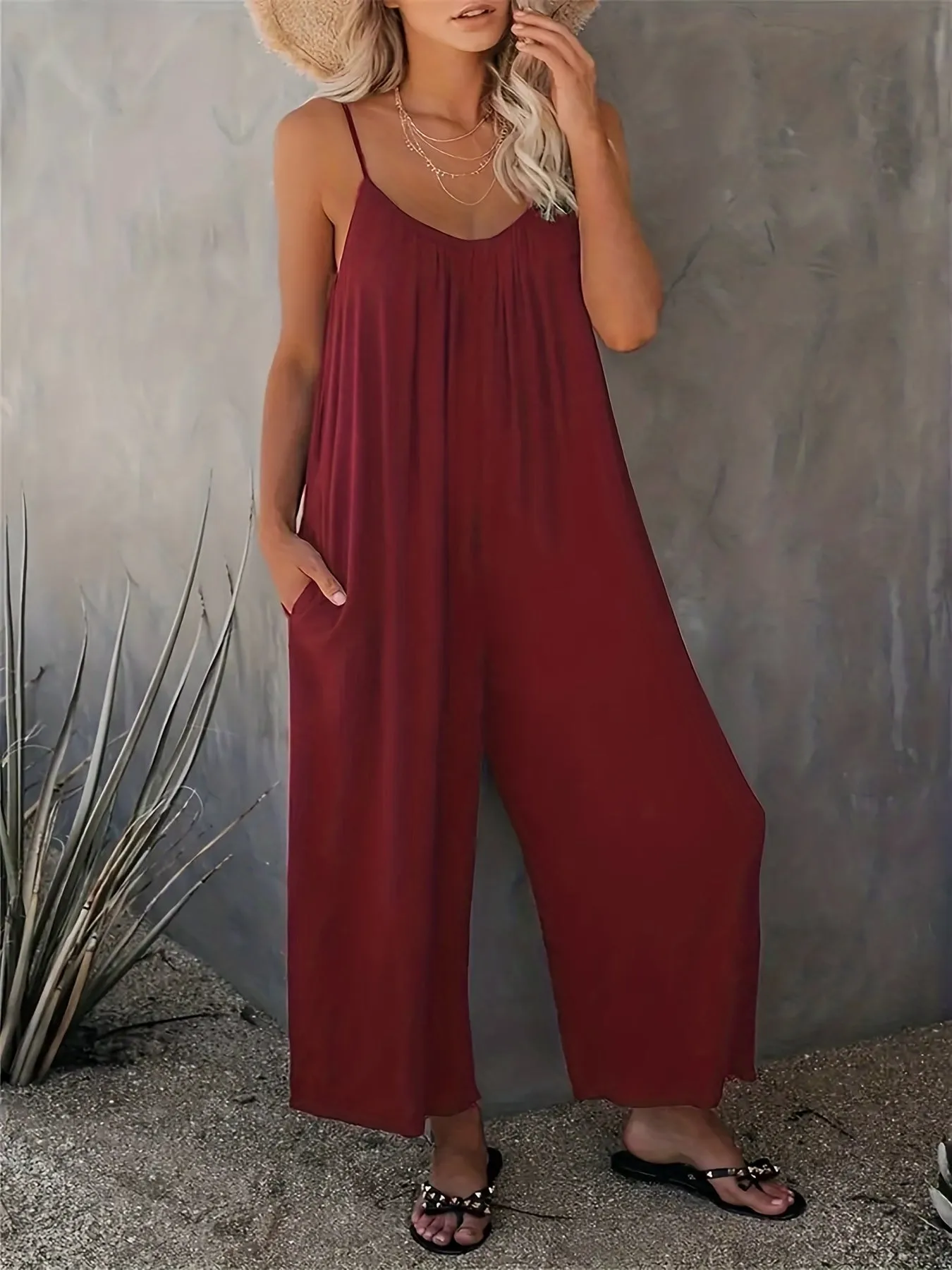 Everyday Elegance Women's Plus Basic Solid V Neck Jumpsuit