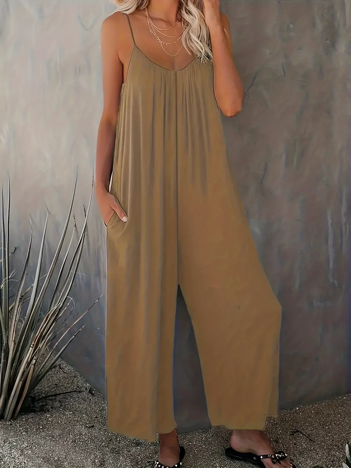 Everyday Elegance Women's Plus Basic Solid V Neck Jumpsuit