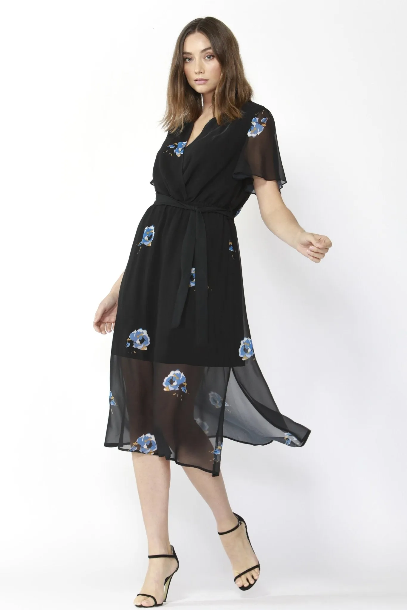 Fate   Becker Soho Midi Dress in Black with Floral