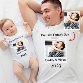 Father - Our First Father's Day - Personalized Photo Matching Shirt