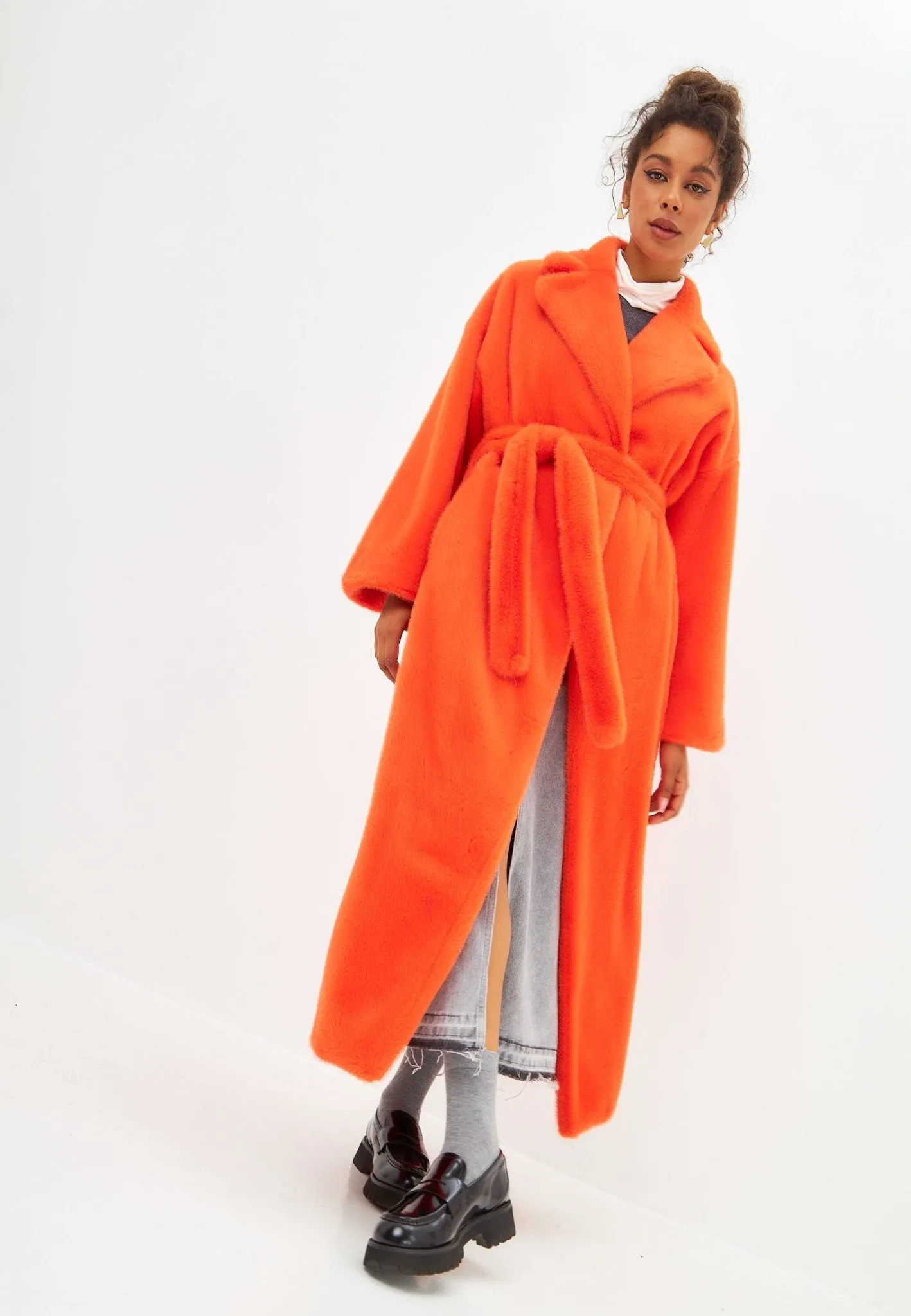 Faux Fur Long Winter Coat - Orange