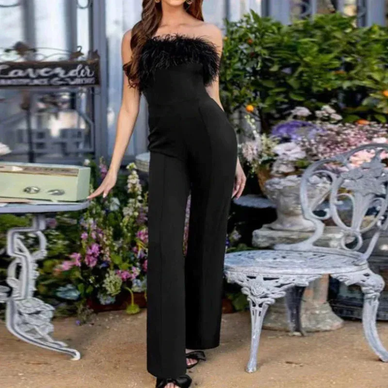 Feathered Flared Jumpsuit