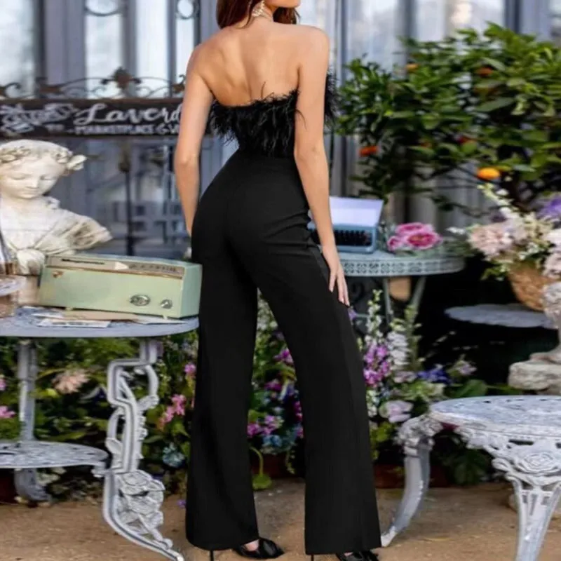 Feathered Flared Jumpsuit