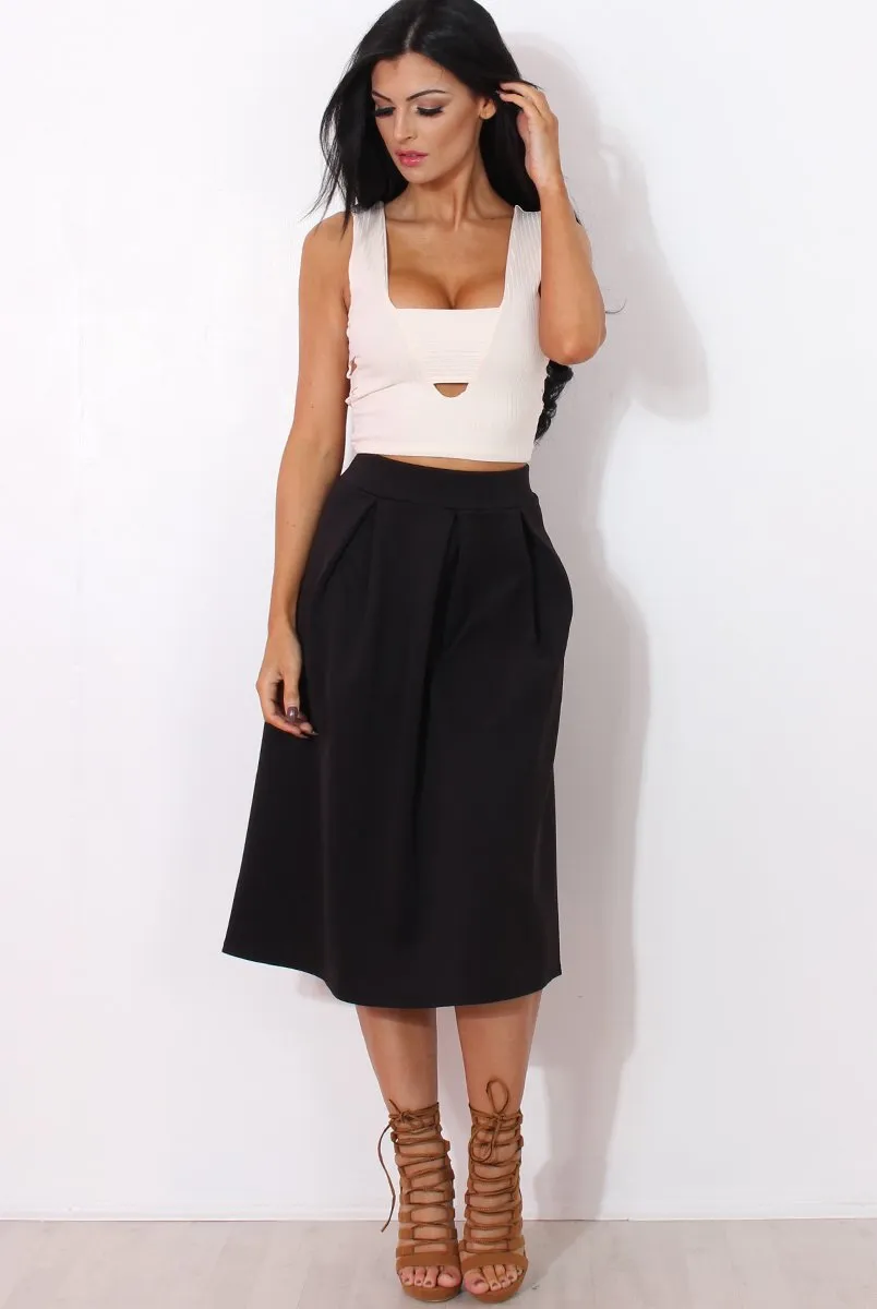 Fergi Black Pleated Midi Skirt