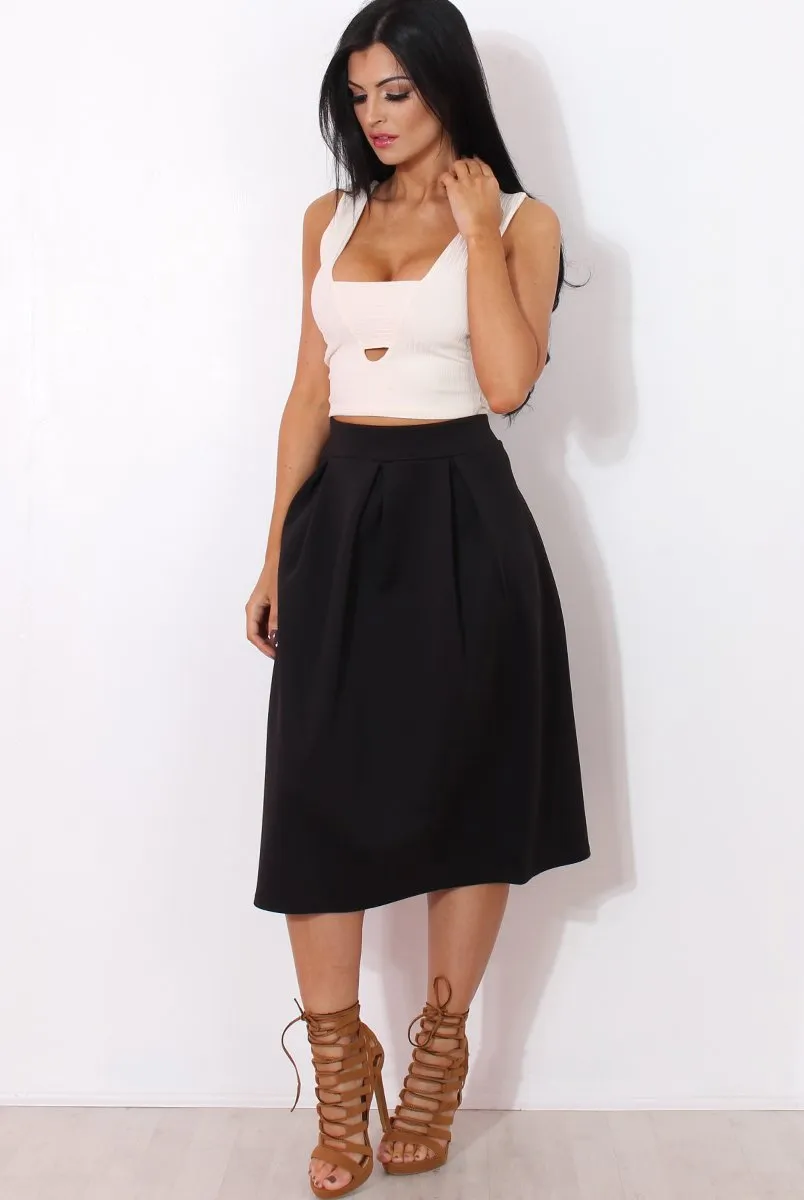 Fergi Black Pleated Midi Skirt