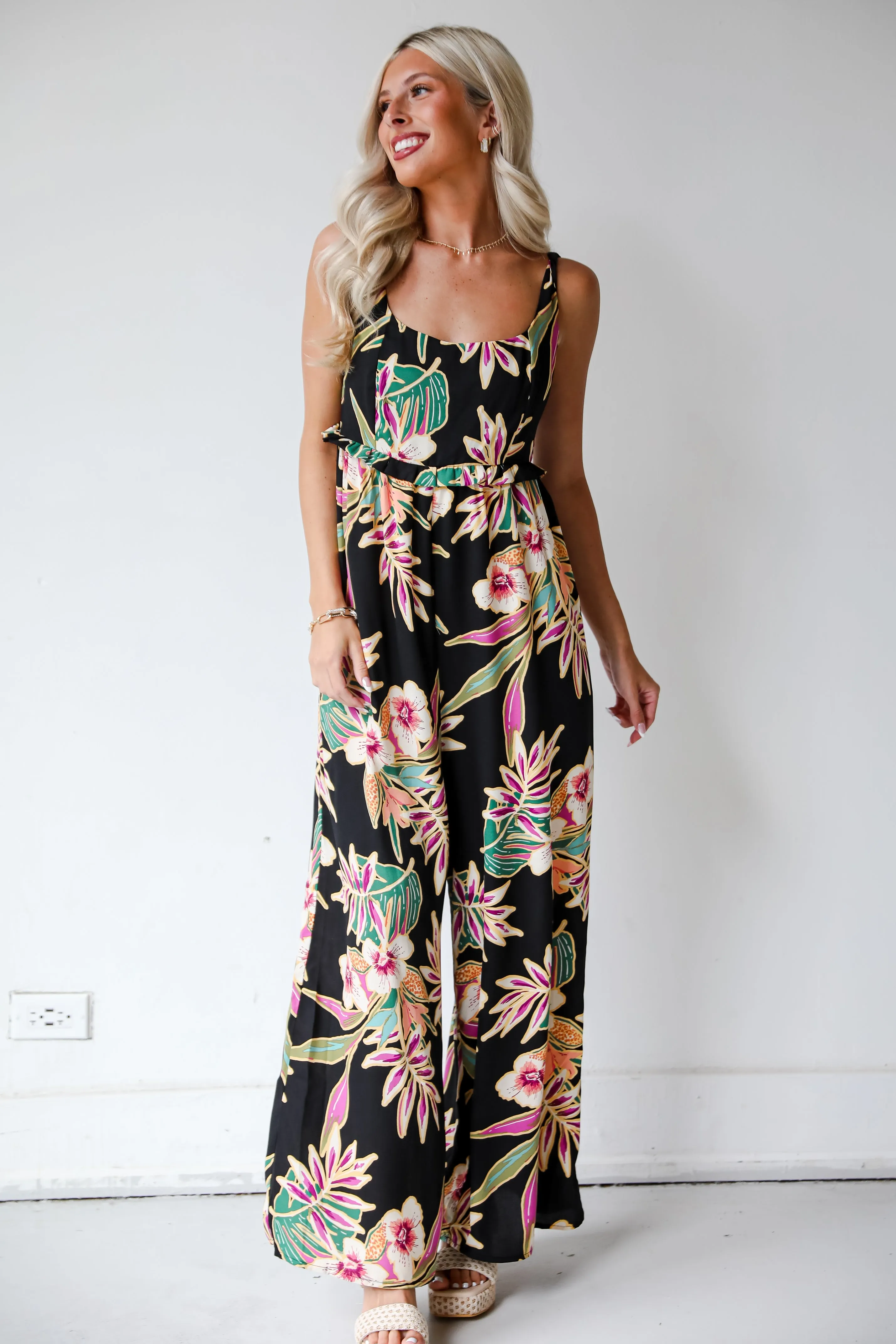 FINAL SALE - Compelling Glam Black Floral Jumpsuit