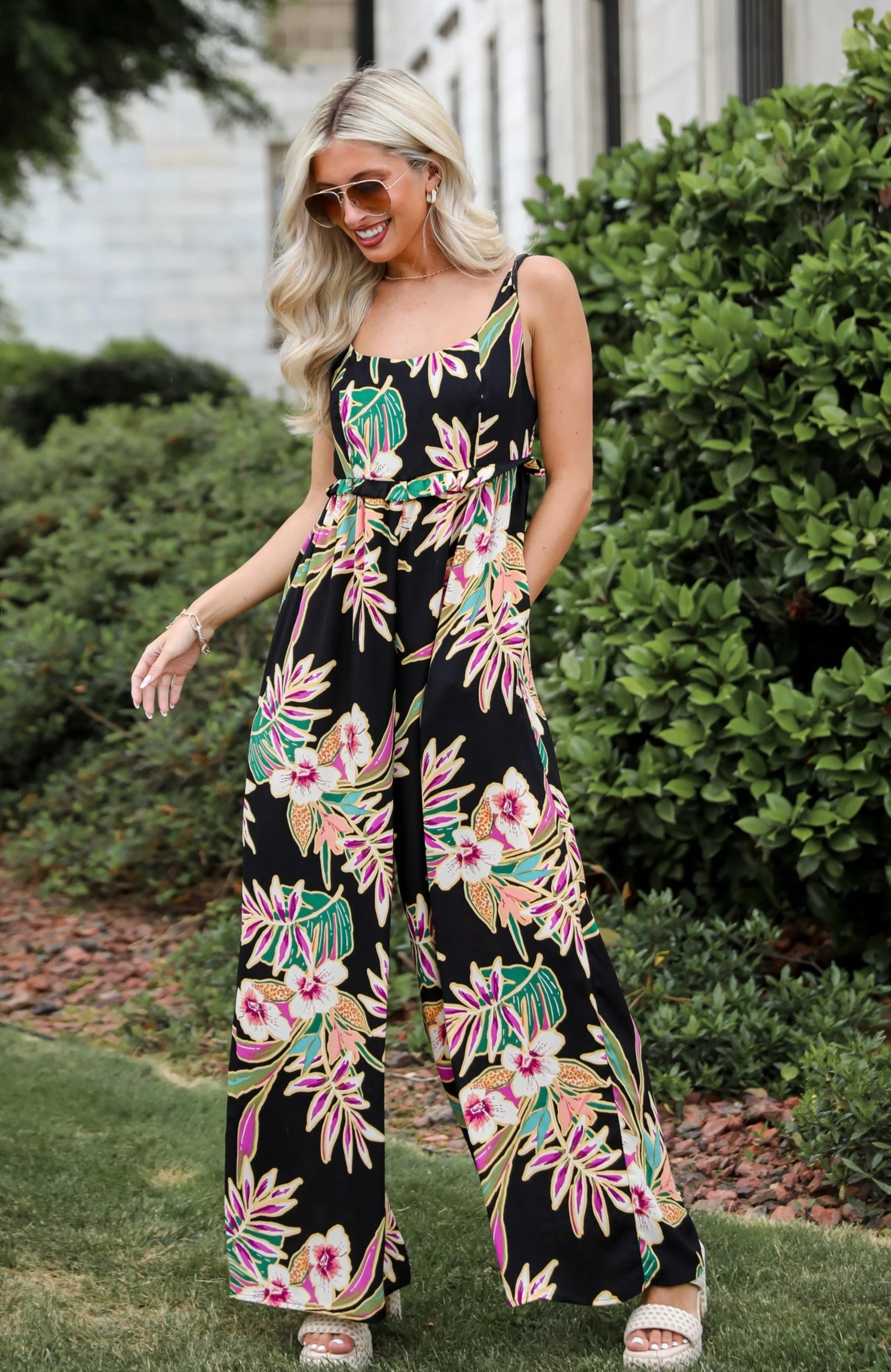 FINAL SALE - Compelling Glam Black Floral Jumpsuit