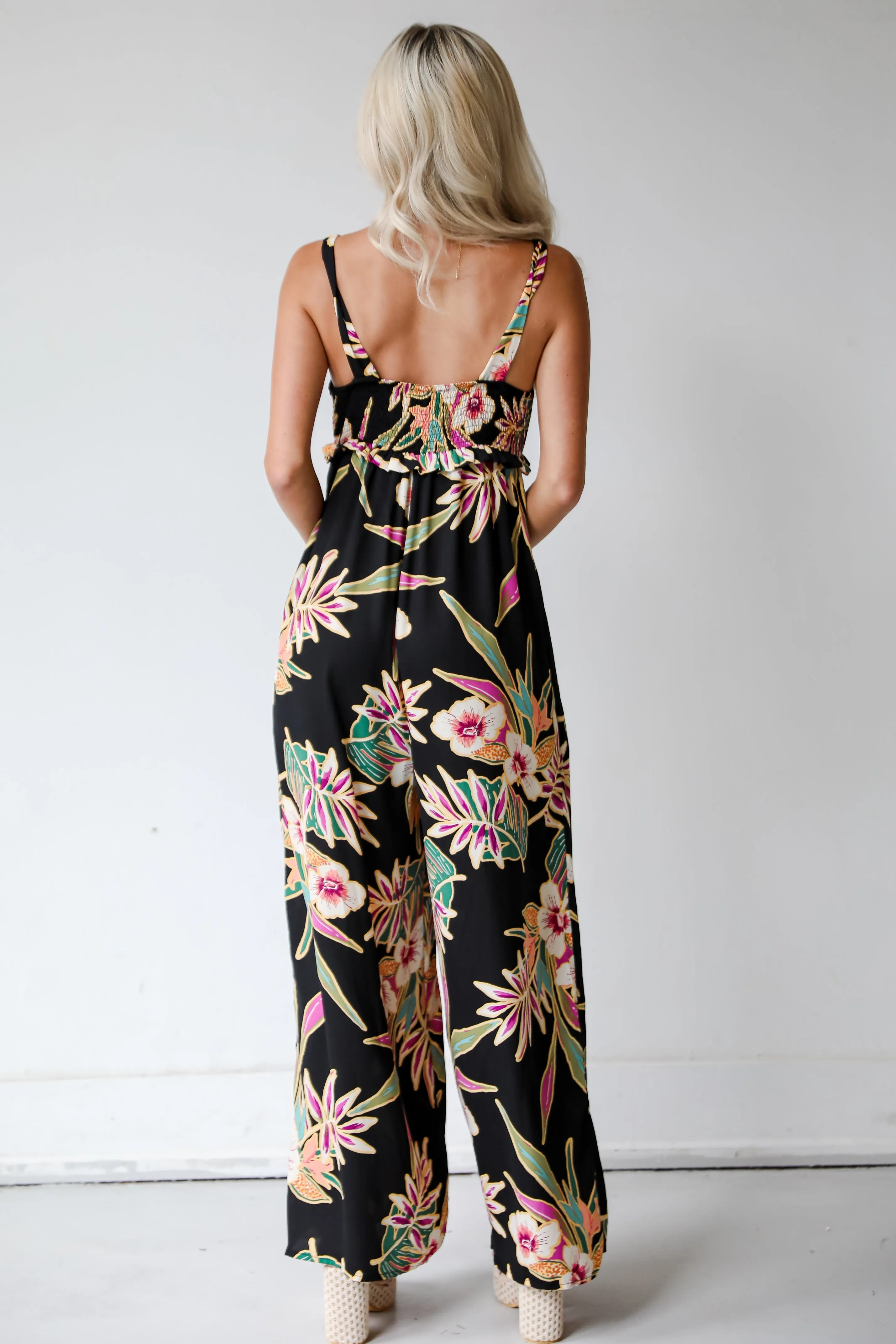 FINAL SALE - Compelling Glam Black Floral Jumpsuit