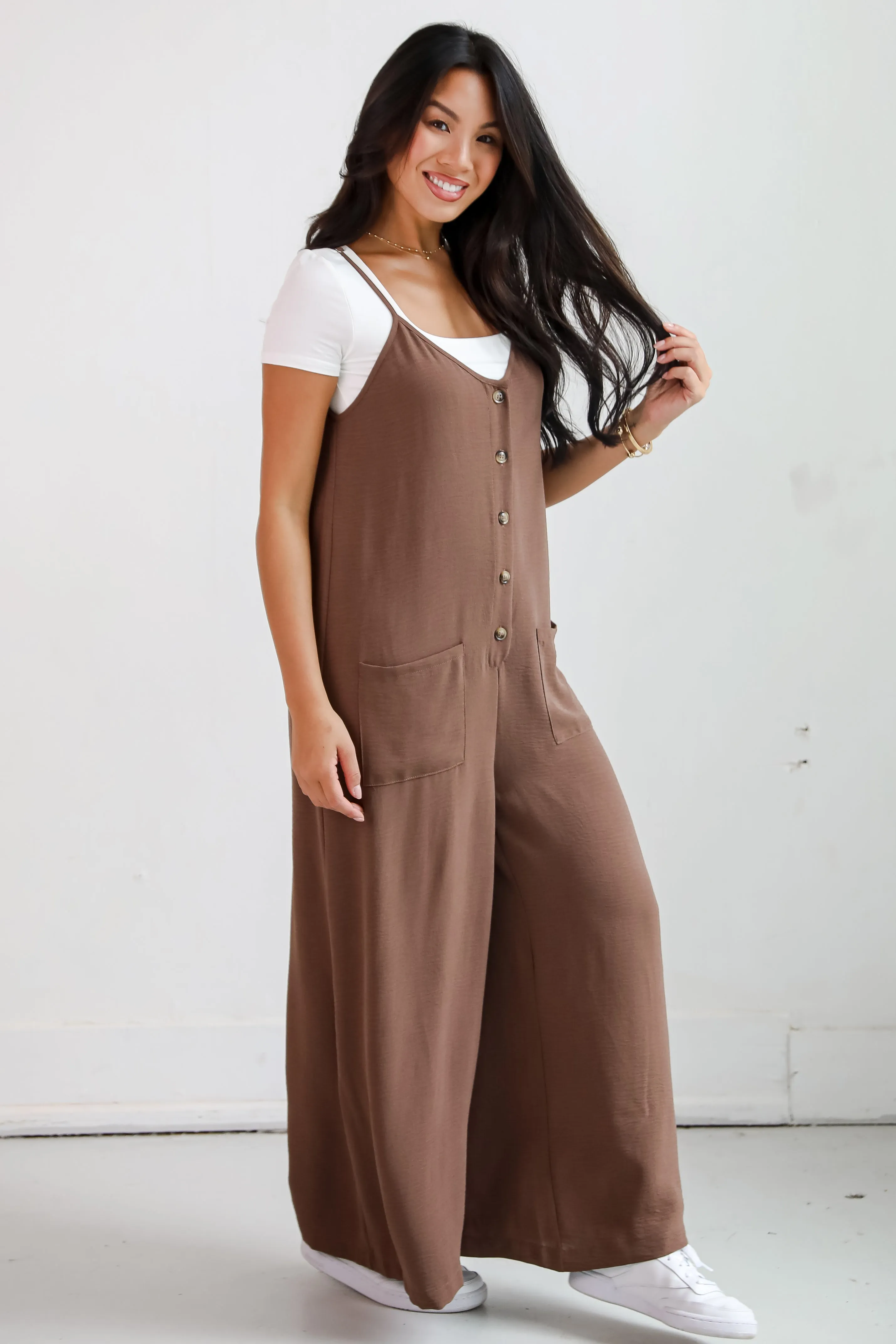 FINAL SALE - Lovely Reputation Brown Wide Leg Jumpsuit