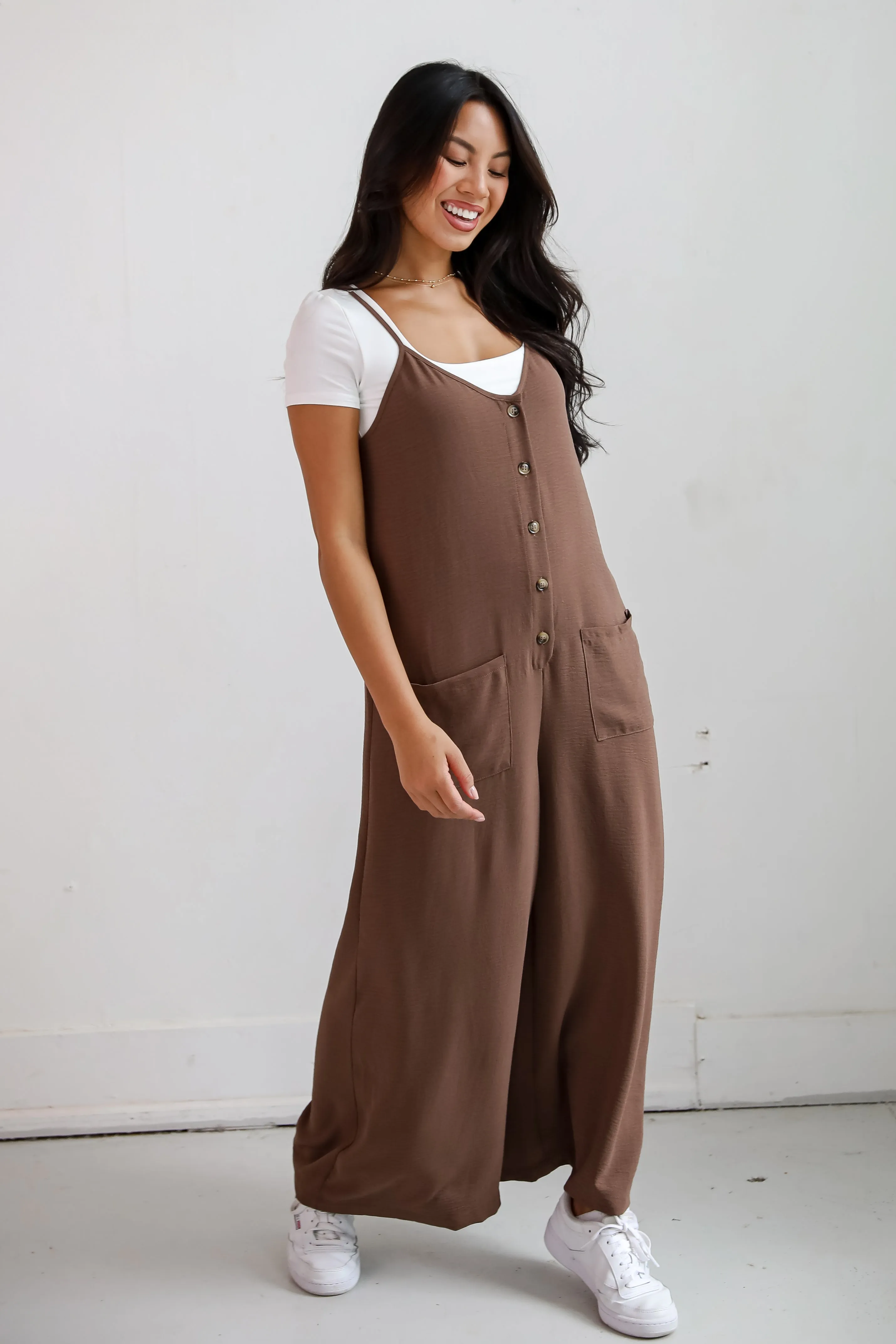 FINAL SALE - Lovely Reputation Brown Wide Leg Jumpsuit