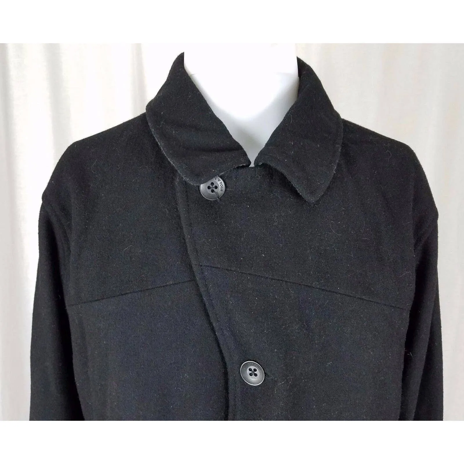 Five Four Wool Asymmetrical Button Up Peacoat Coat Shirt Jacket Mens L Black 54